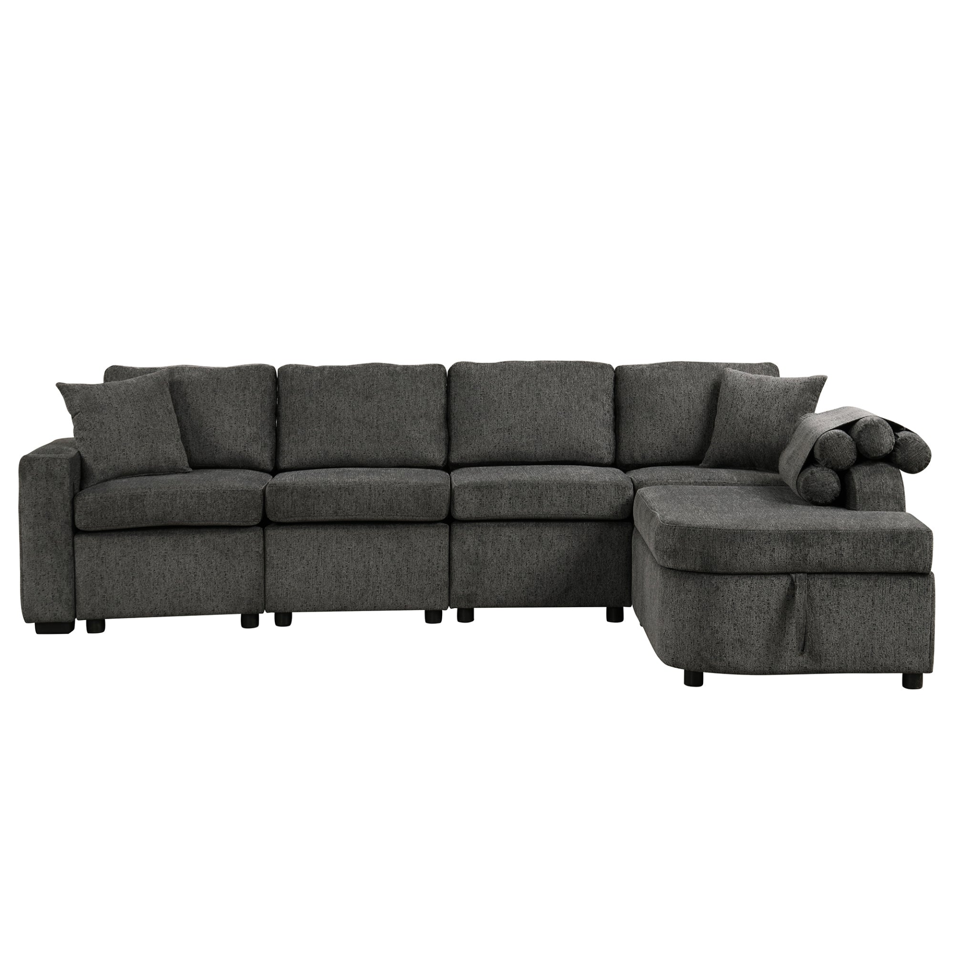 [product_type] | 109.8" L-shaped Couch Sectional Sofa with Storage Chaise, Cup Holder, and USB Ports - Black | Ecommerce SEO | casafoyer.myshopify.com