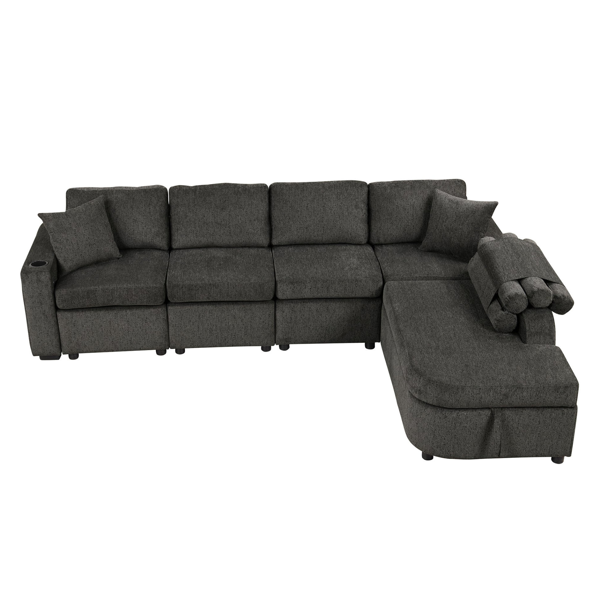 [product_type] | 109.8" L-shaped Couch Sectional Sofa with Storage Chaise, Cup Holder, and USB Ports - Black | Ecommerce SEO | casafoyer.myshopify.com