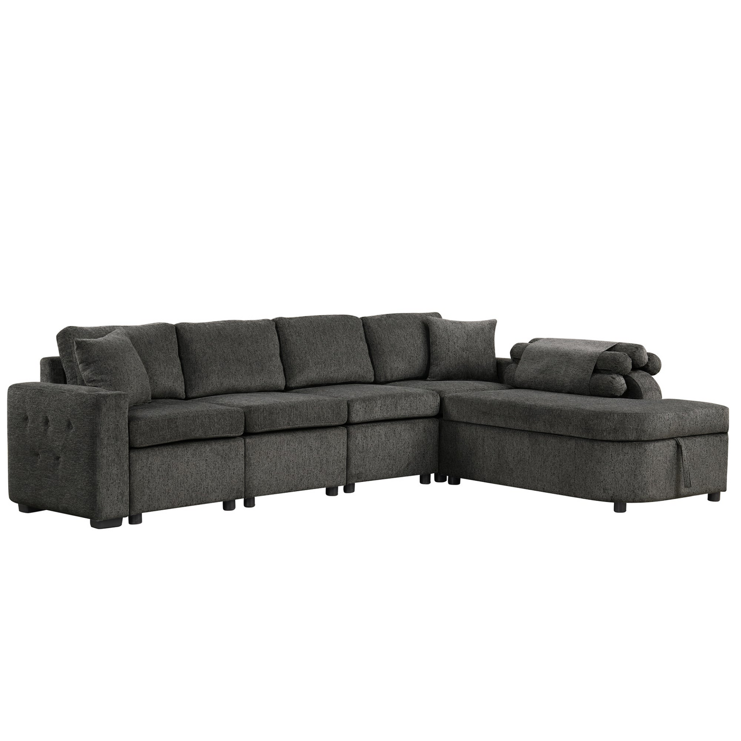 [product_type] | 109.8" L-shaped Couch Sectional Sofa with Storage Chaise, Cup Holder, and USB Ports - Black | Ecommerce SEO | casafoyer.myshopify.com