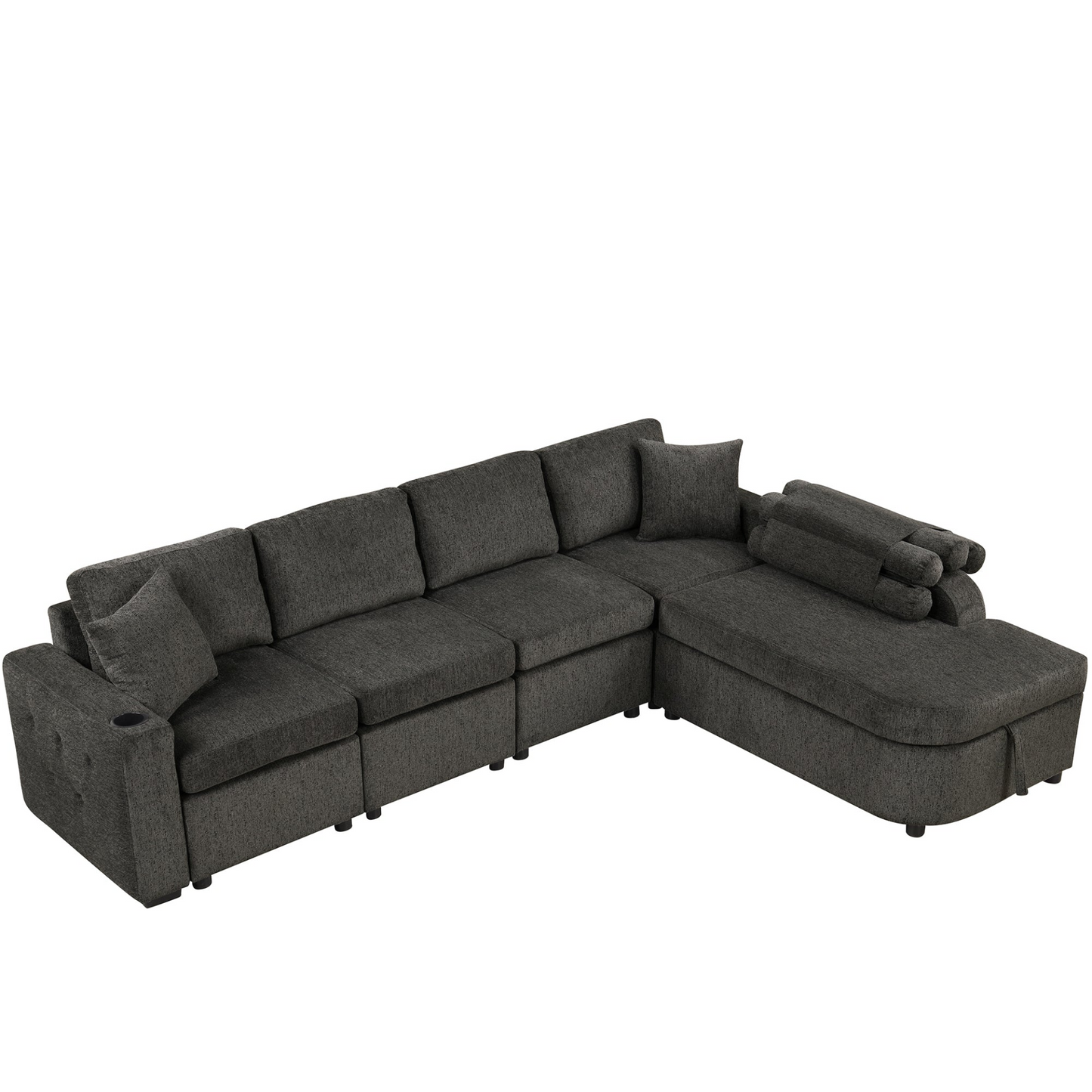 [product_type] | 109.8" L-shaped Couch Sectional Sofa with Storage Chaise, Cup Holder, and USB Ports - Black | Ecommerce SEO | casafoyer.myshopify.com