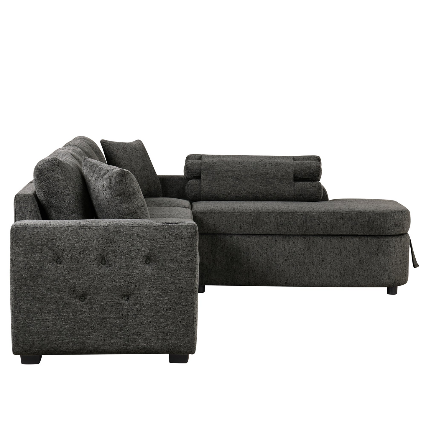 [product_type] | 109.8" L-shaped Couch Sectional Sofa with Storage Chaise, Cup Holder, and USB Ports - Black | Ecommerce SEO | casafoyer.myshopify.com