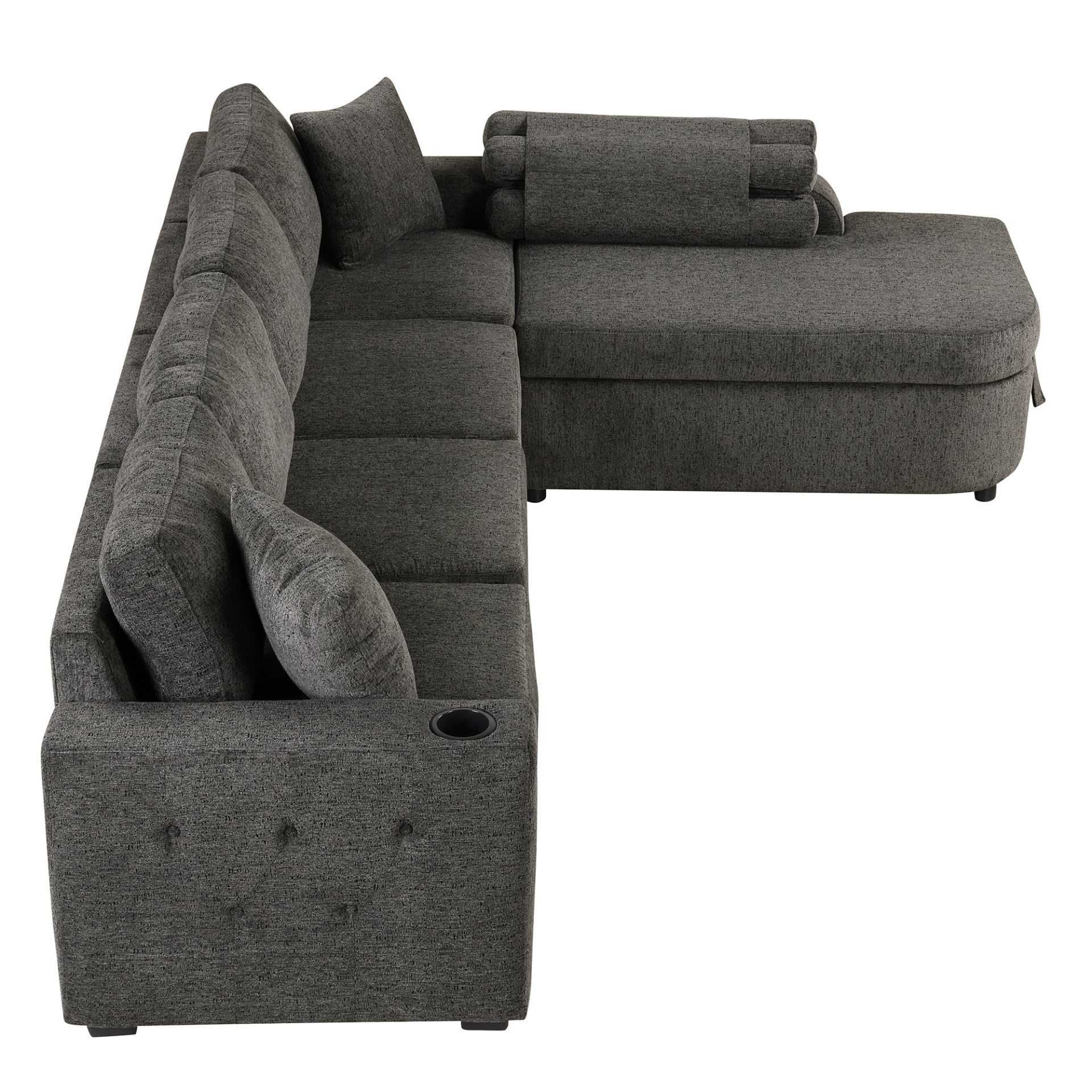 [product_type] | 109.8" L-shaped Couch Sectional Sofa with Storage Chaise, Cup Holder, and USB Ports - Black | Ecommerce SEO | casafoyer.myshopify.com