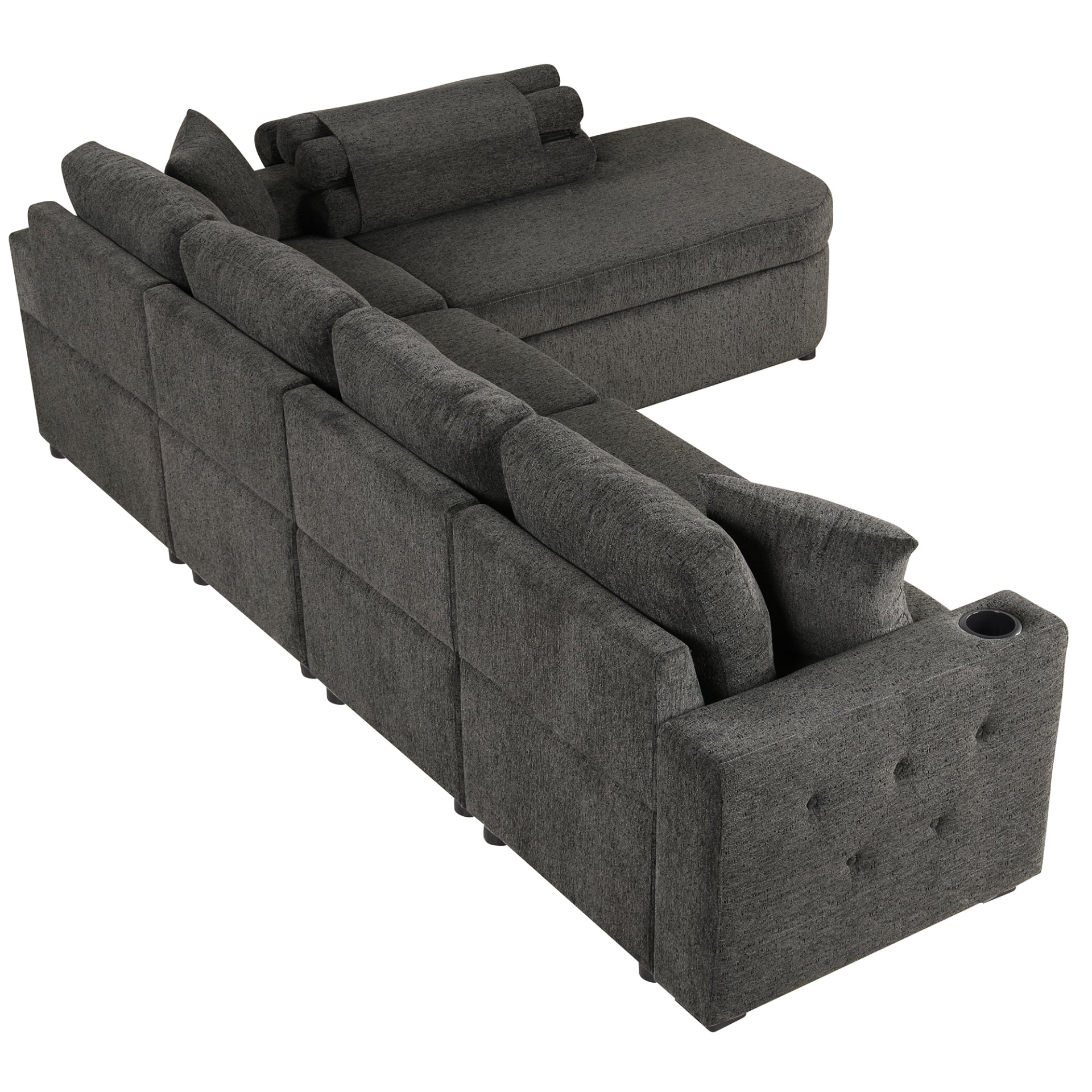 [product_type] | 109.8" L-shaped Couch Sectional Sofa with Storage Chaise, Cup Holder, and USB Ports - Black | Ecommerce SEO | casafoyer.myshopify.com