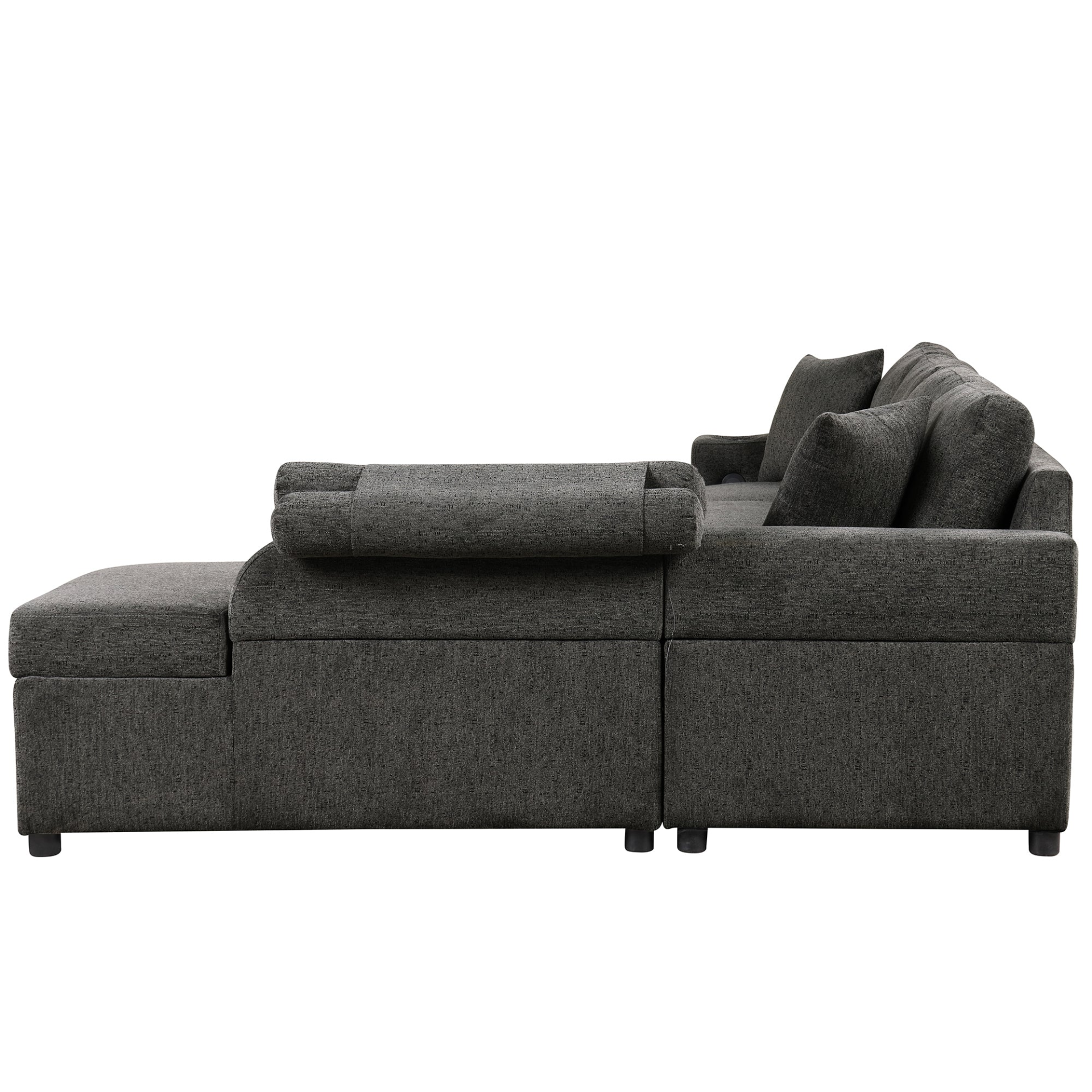 [product_type] | 109.8" L-shaped Couch Sectional Sofa with Storage Chaise, Cup Holder, and USB Ports - Black | Ecommerce SEO | casafoyer.myshopify.com