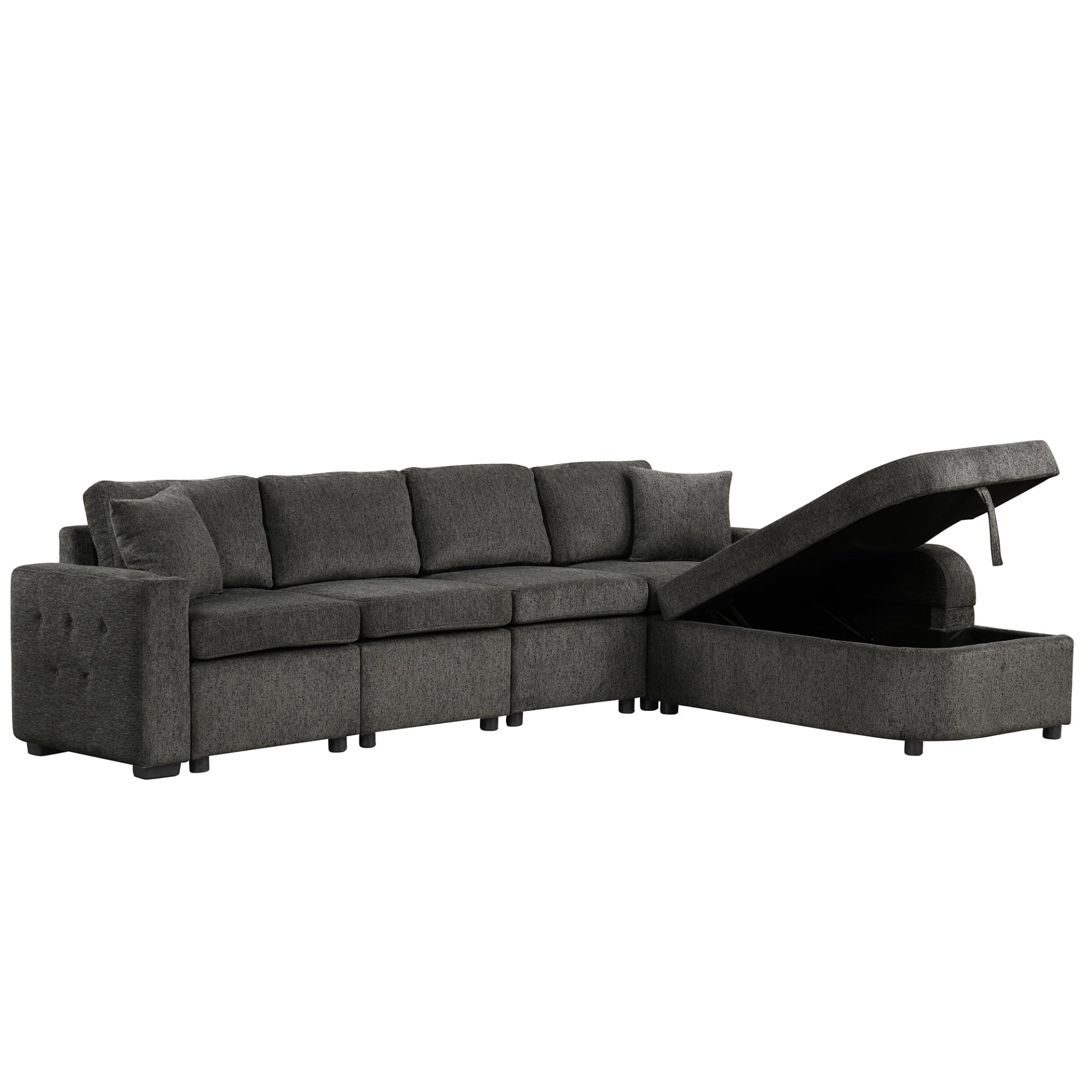 [product_type] | 109.8" L-shaped Couch Sectional Sofa with Storage Chaise, Cup Holder, and USB Ports - Black | Ecommerce SEO | casafoyer.myshopify.com