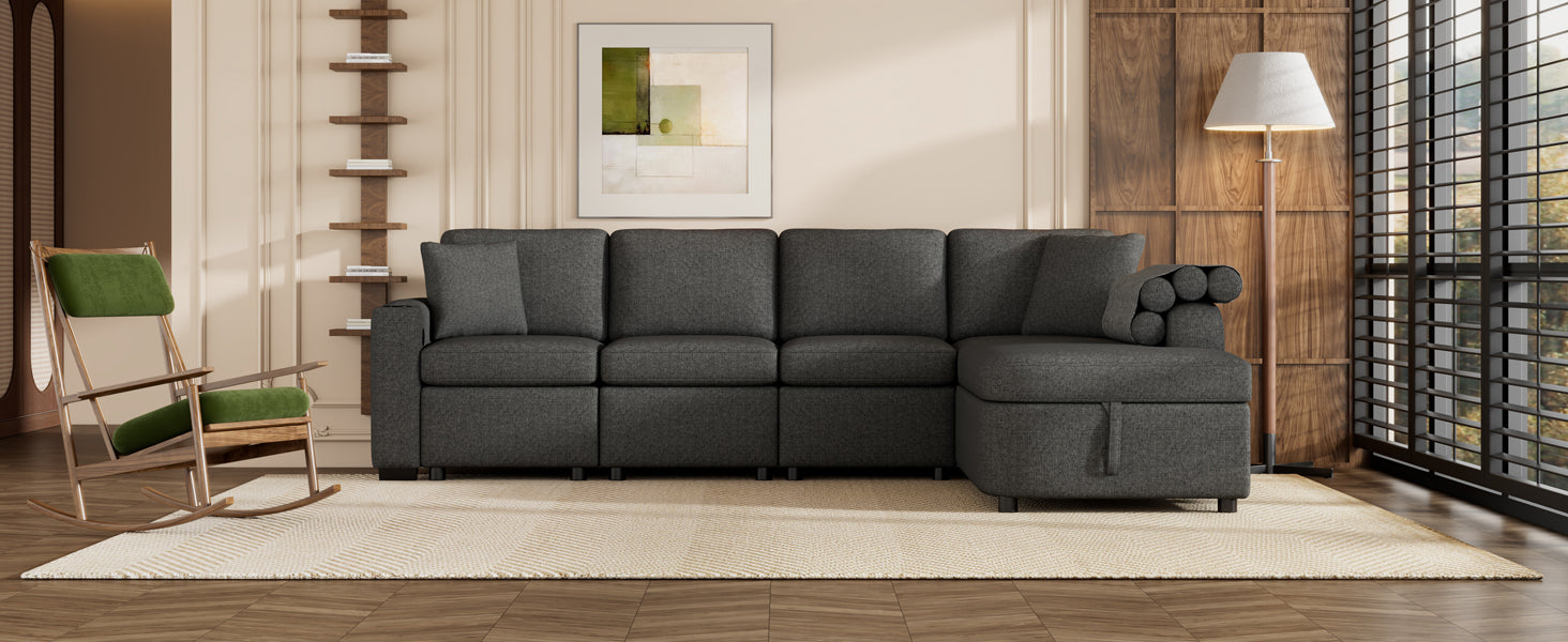 [product_type] | 109.8" L-shaped Couch Sectional Sofa with Storage Chaise, Cup Holder, and USB Ports - Black | Ecommerce SEO | casafoyer.myshopify.com