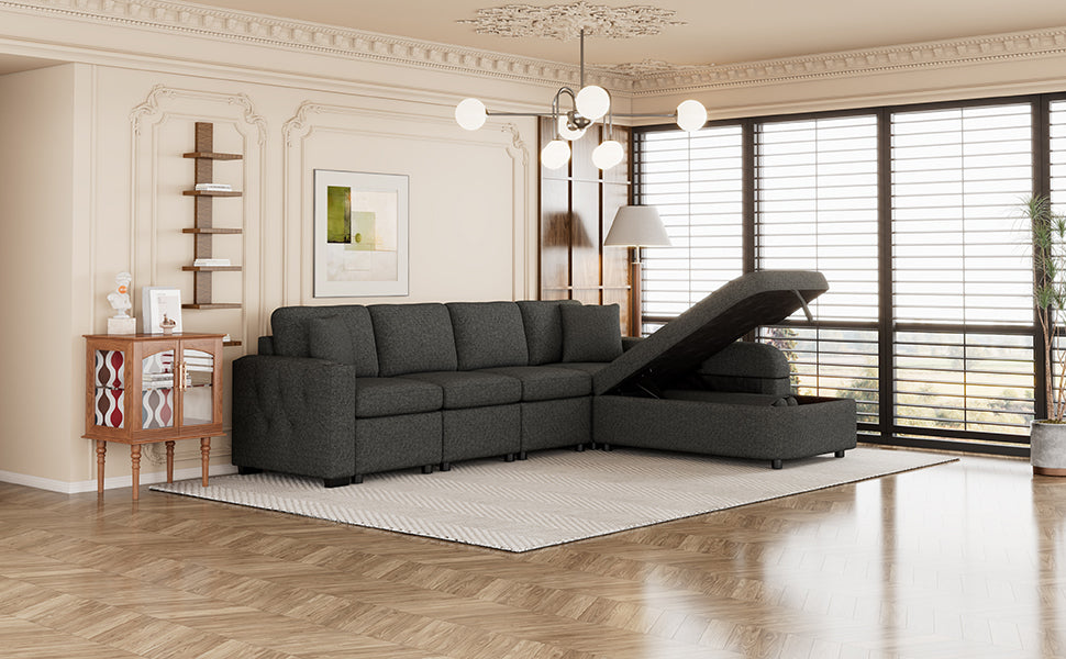 [product_type] | 109.8" L-shaped Couch Sectional Sofa with Storage Chaise, Cup Holder, and USB Ports - Black | Ecommerce SEO | casafoyer.myshopify.com