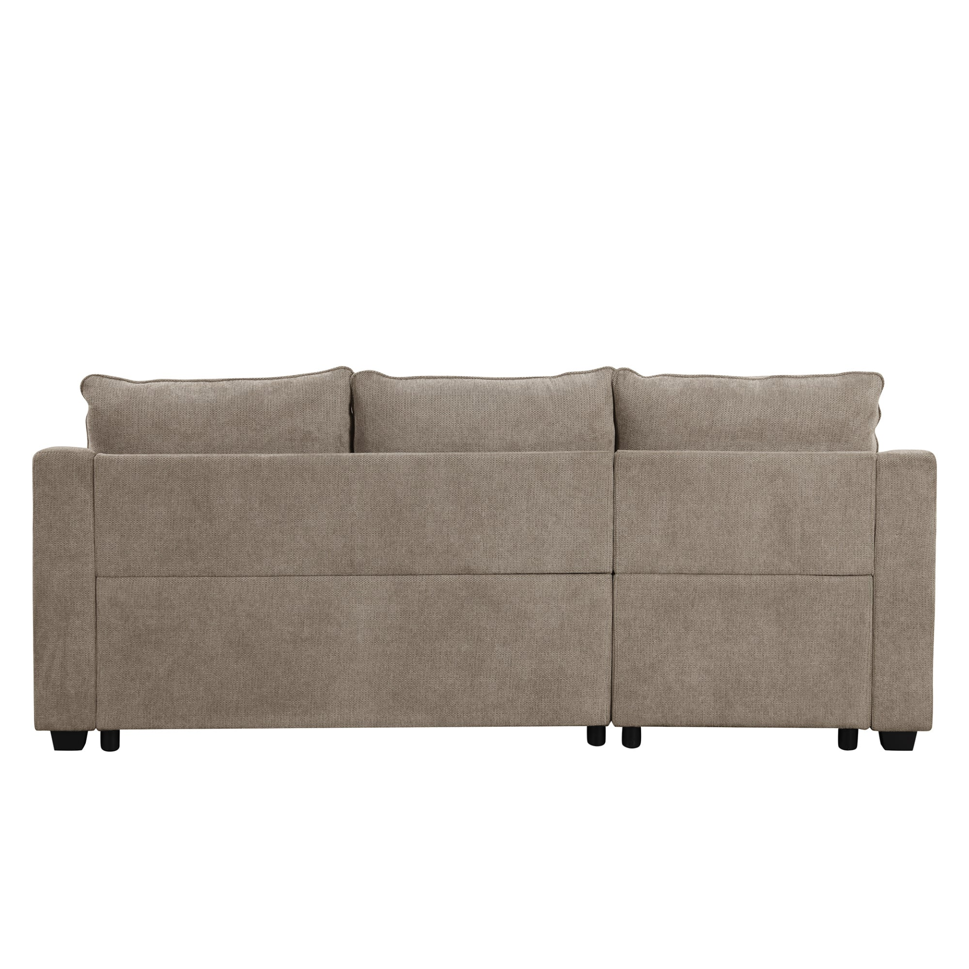 [product_type] | 90" Pull Out Sleeper Sofa L-Shaped Couch Convertible Sofa Bed with Storage Chaise, Storage Racks and USB Ports, Light Brown | casafoyer.myshopify.com