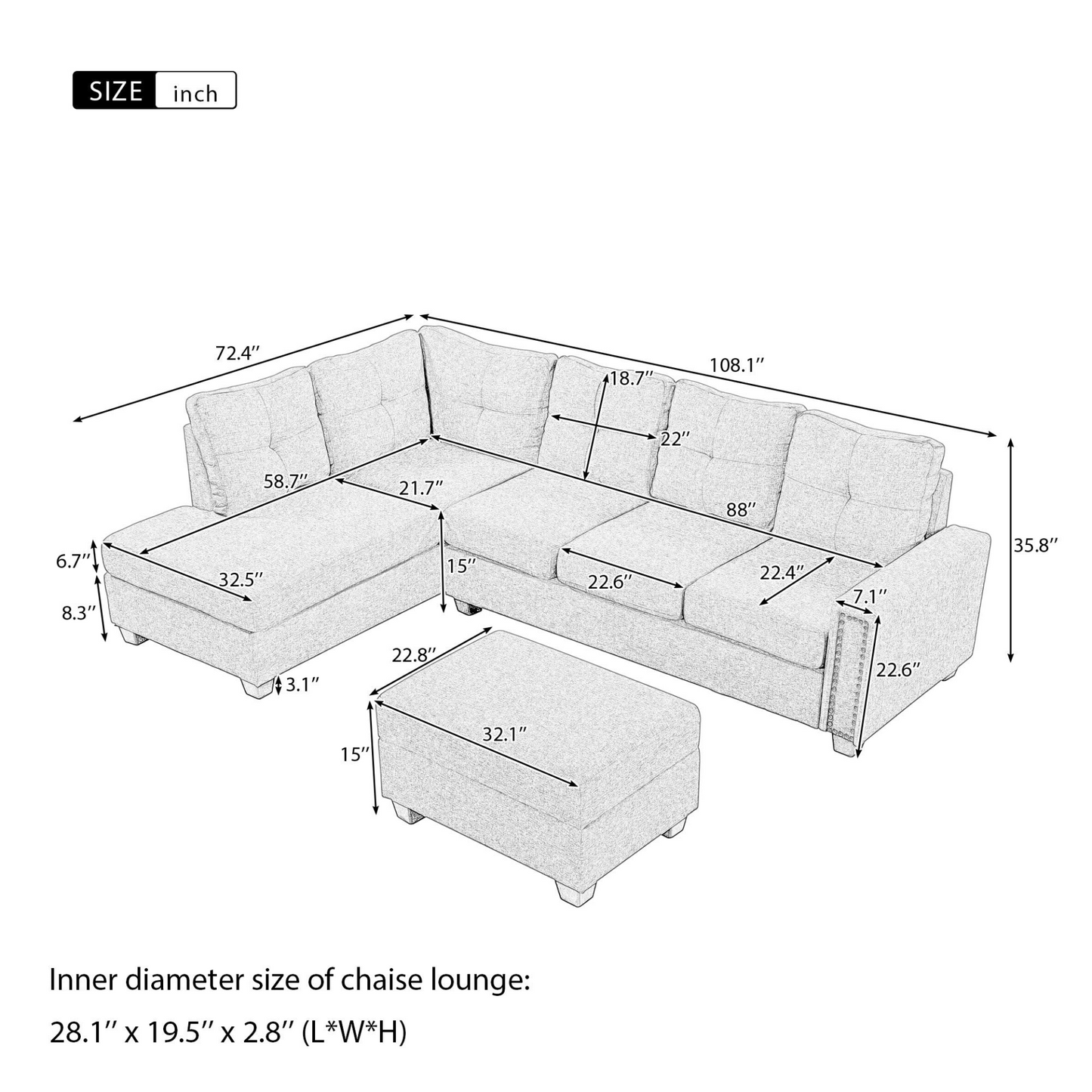 Sofa & Chair sets | Reversible Sectional Sofa with Storage Ottoman - Space Saving L-shape Couch for Large Space | casafoyer.myshopify.com