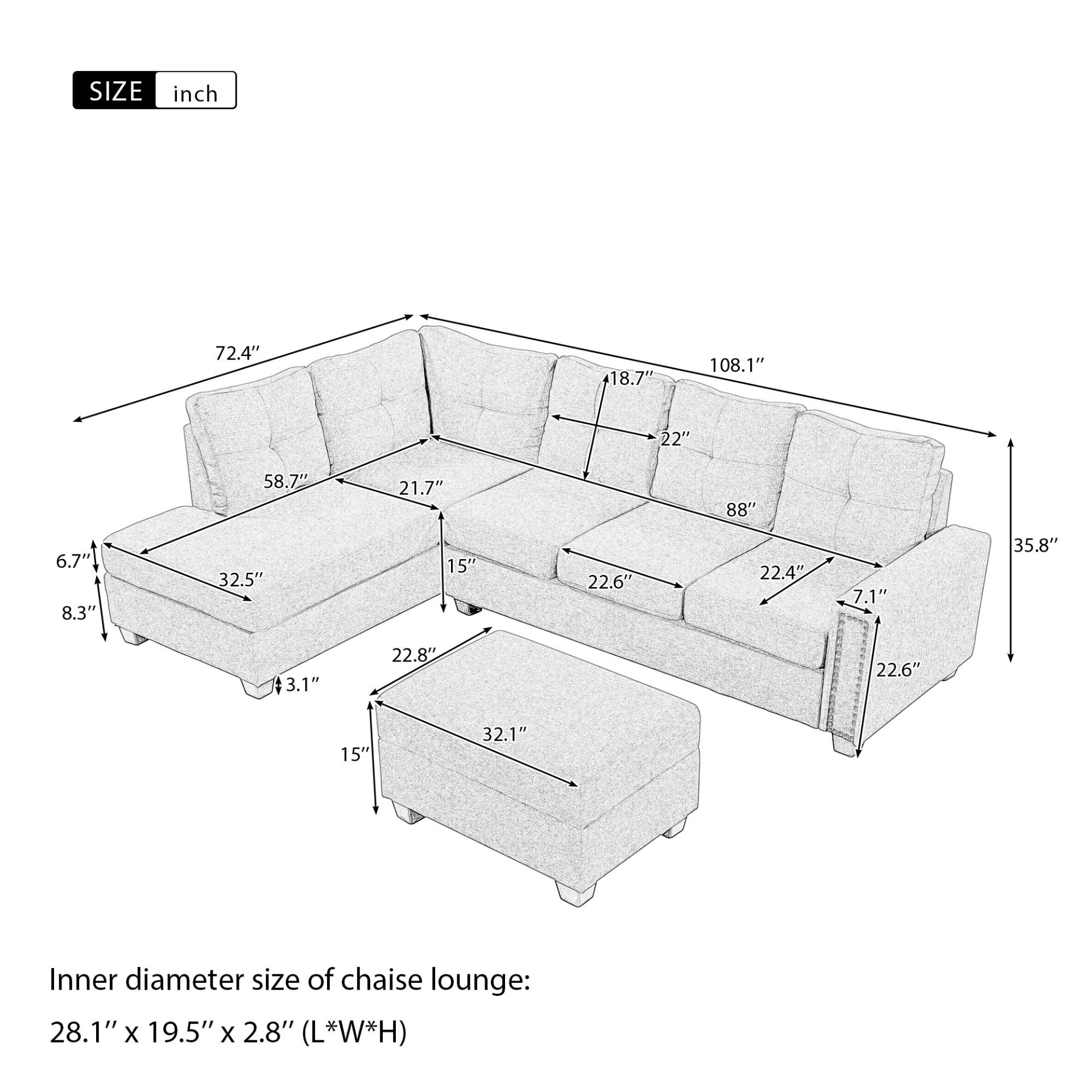 Sofa & Chair sets | Reversible Sectional Sofa with Storage Ottoman - Space Saving L-shape Couch for Large Space | casafoyer.myshopify.com