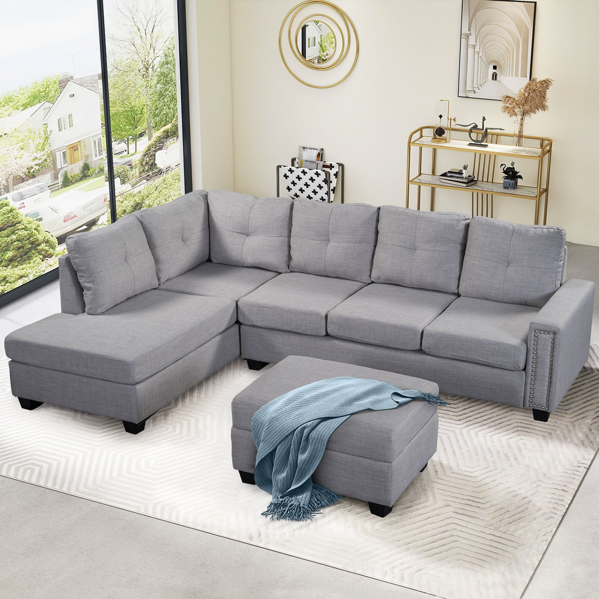 Sofa & Chair sets | Reversible Sectional Sofa with Storage Ottoman - Space Saving L-shape Couch for Large Space | casafoyer.myshopify.com