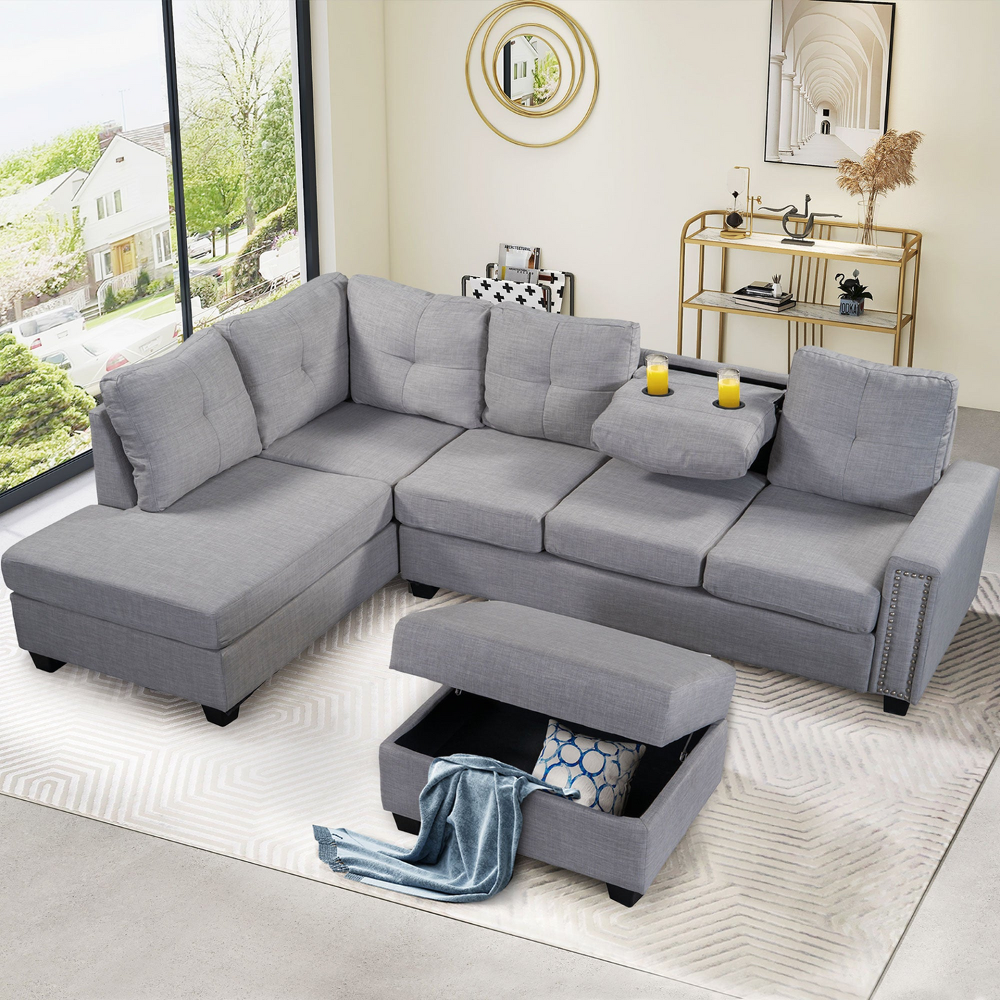 Sofa & Chair sets | Reversible Sectional Sofa with Storage Ottoman - Space Saving L-shape Couch for Large Space | casafoyer.myshopify.com