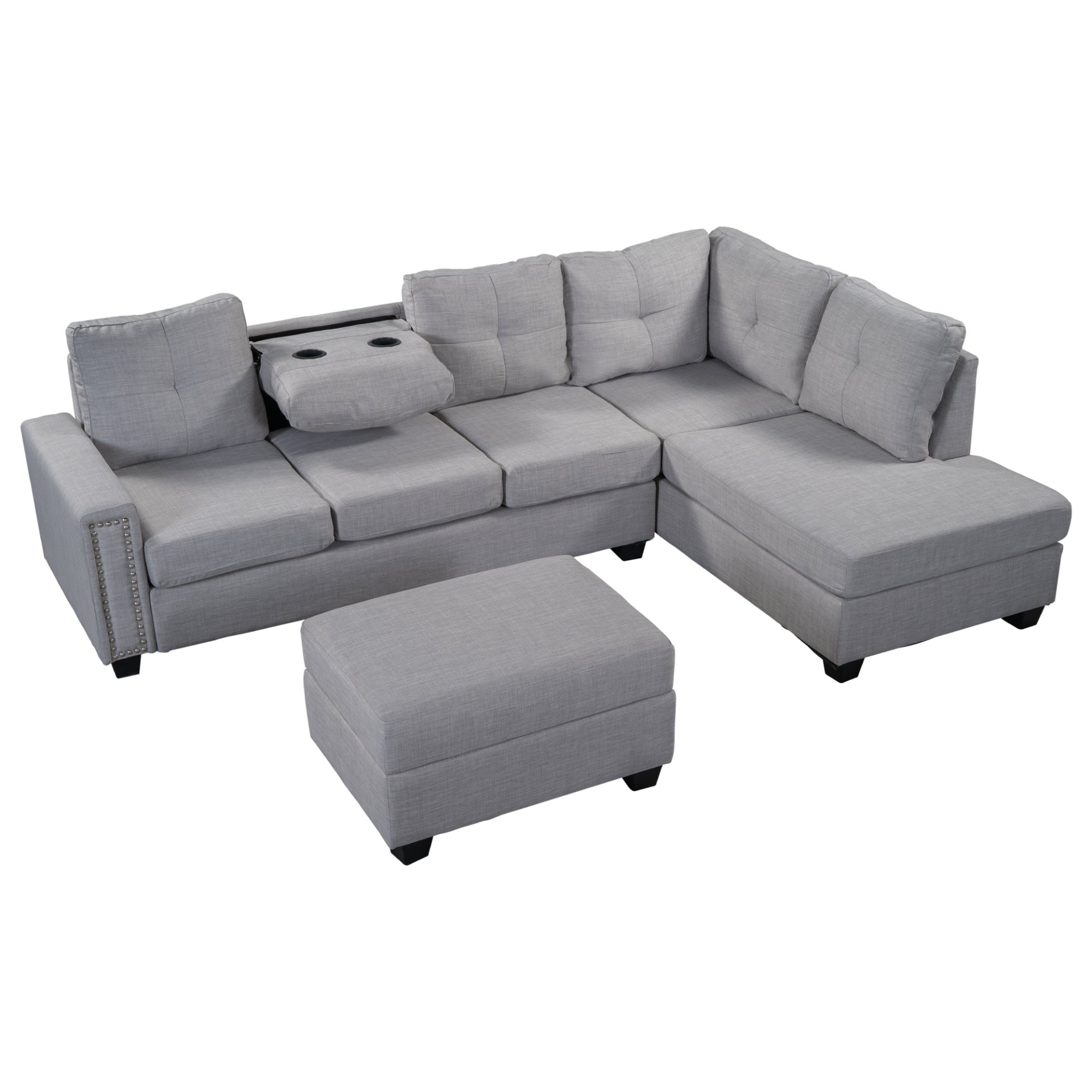 Sofa & Chair sets | Reversible Sectional Sofa with Storage Ottoman - Space Saving L-shape Couch for Large Space | casafoyer.myshopify.com