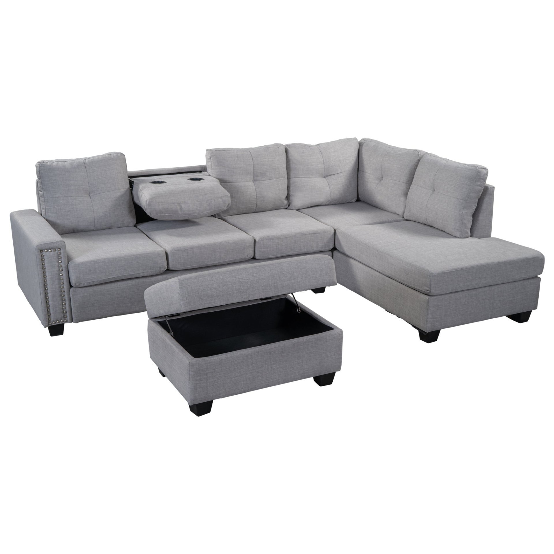 Sofa & Chair sets | Reversible Sectional Sofa with Storage Ottoman - Space Saving L-shape Couch for Large Space | casafoyer.myshopify.com