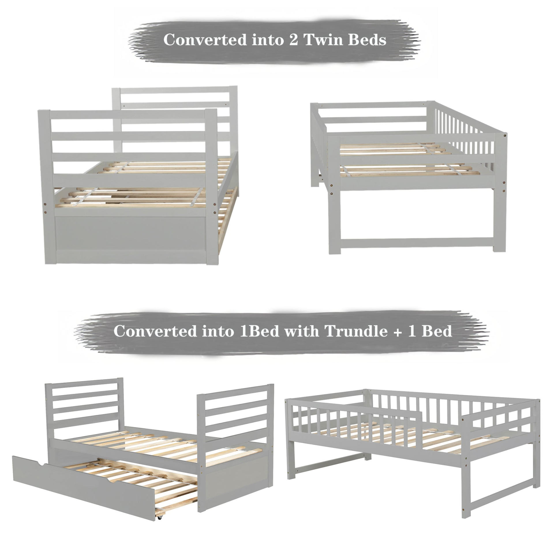 Bed | Twin Bunk Beds for Kids with Safety Rail and Movable Trundle bed | casafoyer.myshopify.com