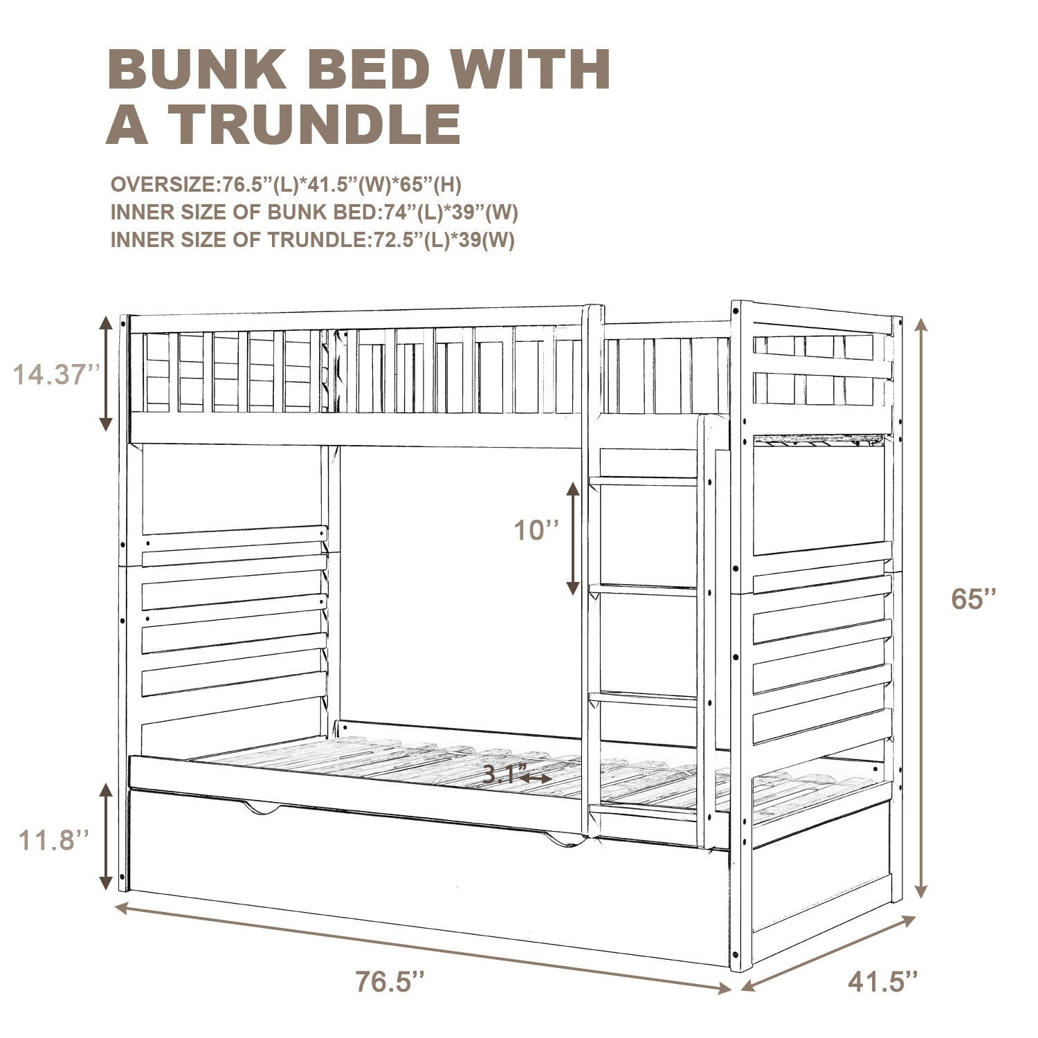 Bed | Twin Bunk Beds for Kids with Safety Rail and Movable Trundle bed | casafoyer.myshopify.com