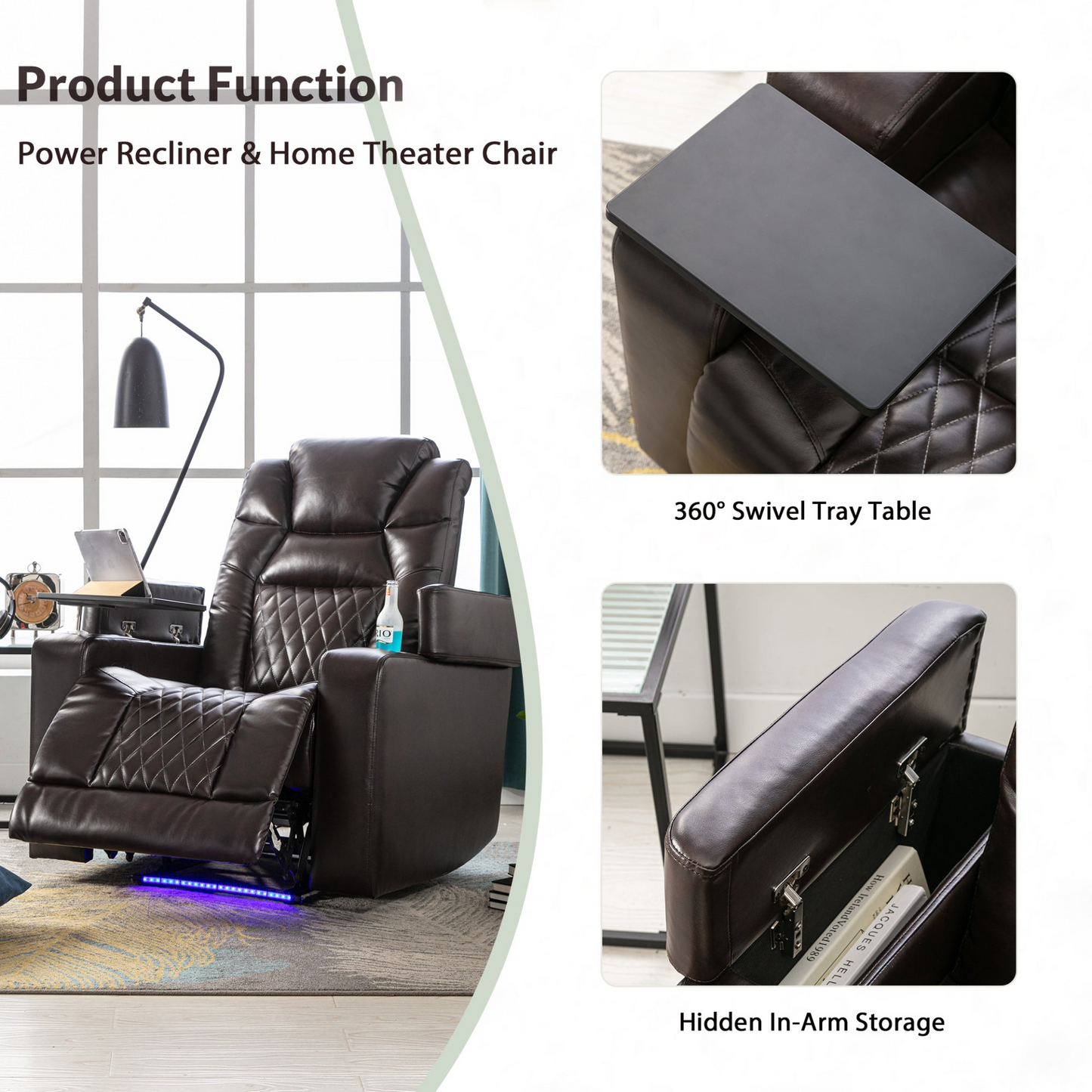 Sofa & Chair sets | Motion Recliner with USB Charging Port and Hidden Arm Storage, Home Theater Seating with 2 Convenient Cup Holders Design and 360? Swivel Tray Table | casafoyer.myshopify.com