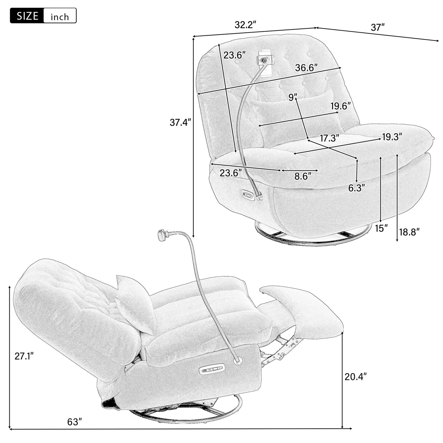 Sofa & Chair sets | 270 Degree Swivel Power Recliner with Voice Control, Bluetooth Music Player,USB Ports, Atmosphere Lamp, Hidden Arm Storage and Mobile Phone Holder for Living Room, Bedroom, Apartment, Beige | casafoyer.myshopify.com