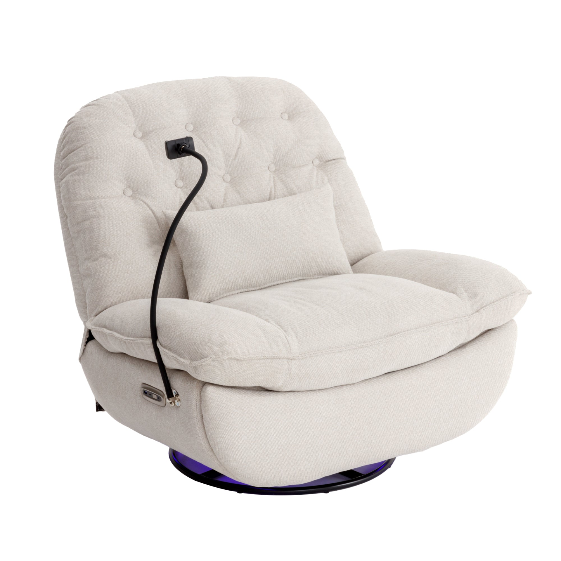 Sofa & Chair sets | 270 Degree Swivel Power Recliner with Voice Control, Bluetooth Music Player,USB Ports, Atmosphere Lamp, Hidden Arm Storage and Mobile Phone Holder for Living Room, Bedroom, Apartment, Beige | casafoyer.myshopify.com