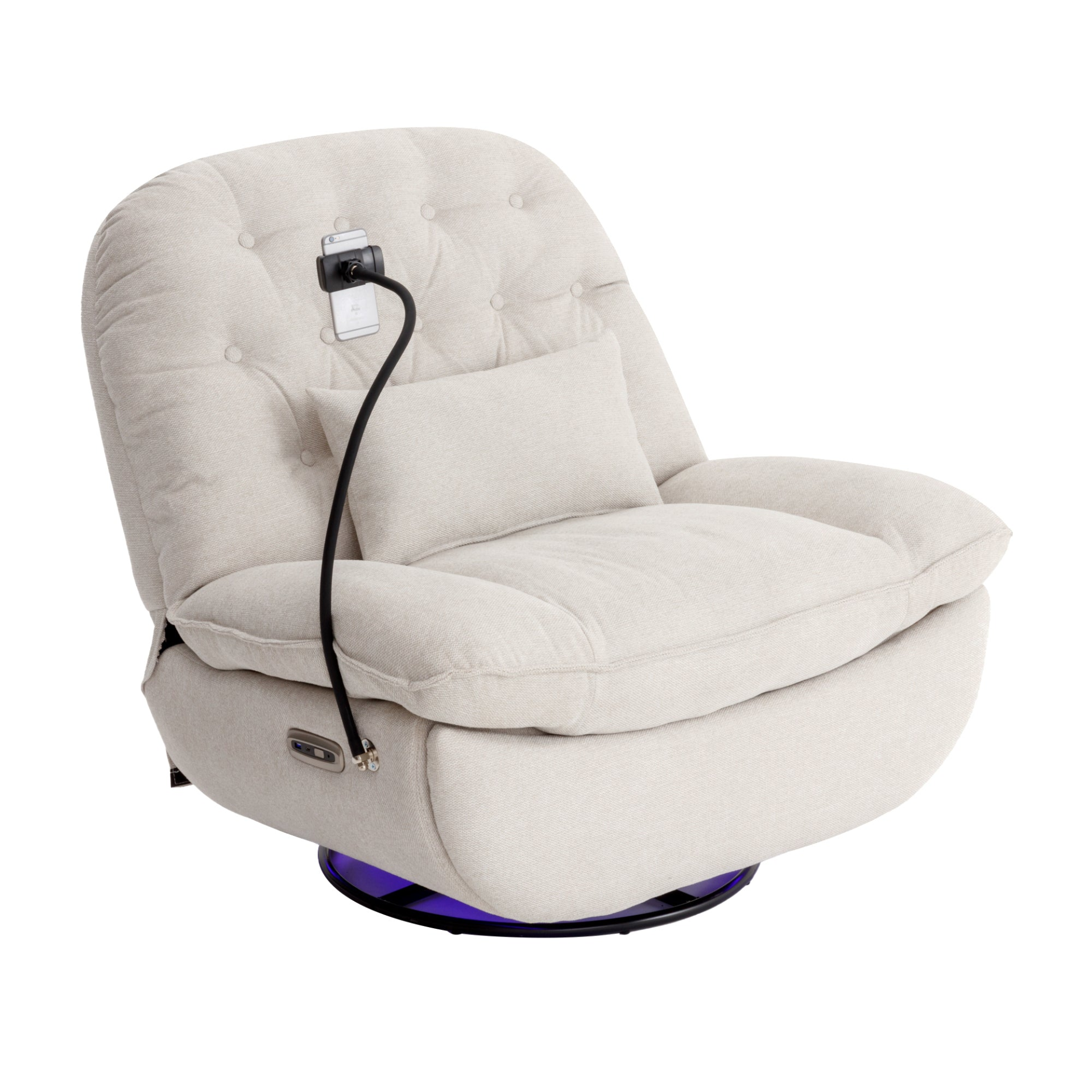 Sofa & Chair sets | 270 Degree Swivel Power Recliner with Voice Control, Bluetooth Music Player,USB Ports, Atmosphere Lamp, Hidden Arm Storage and Mobile Phone Holder for Living Room, Bedroom, Apartment, Beige | casafoyer.myshopify.com