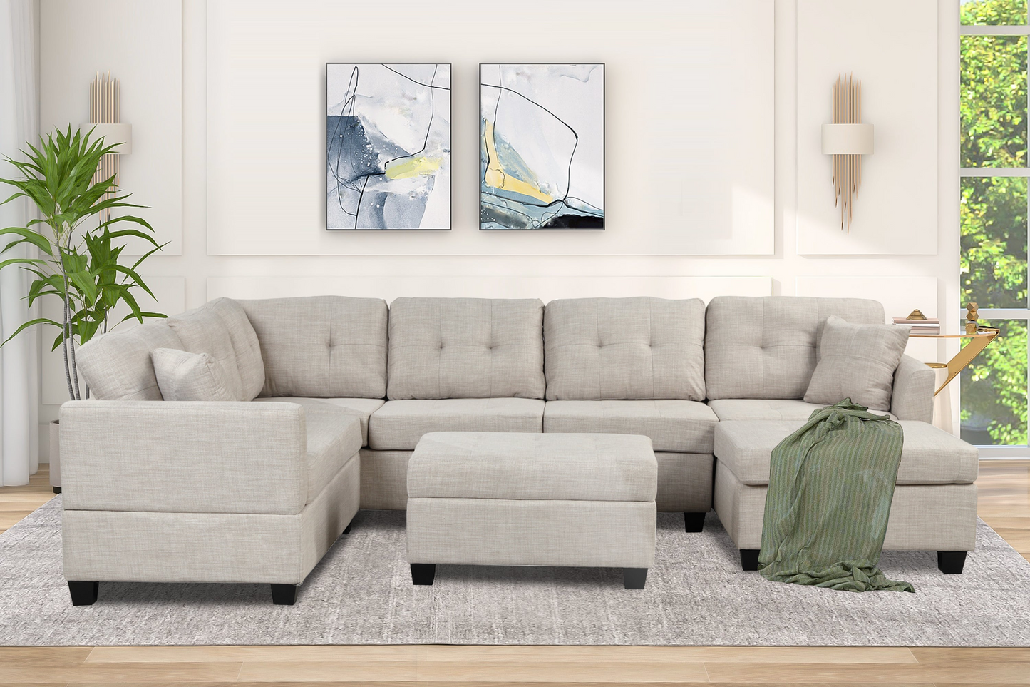 [product_type] | 121.3" Oversized Sectional Sofa with Storage Ottoman, U Shaped Sectional Couch with 2 Throw Pillows for Large Space Dorm Apartment | casafoyer.myshopify.com