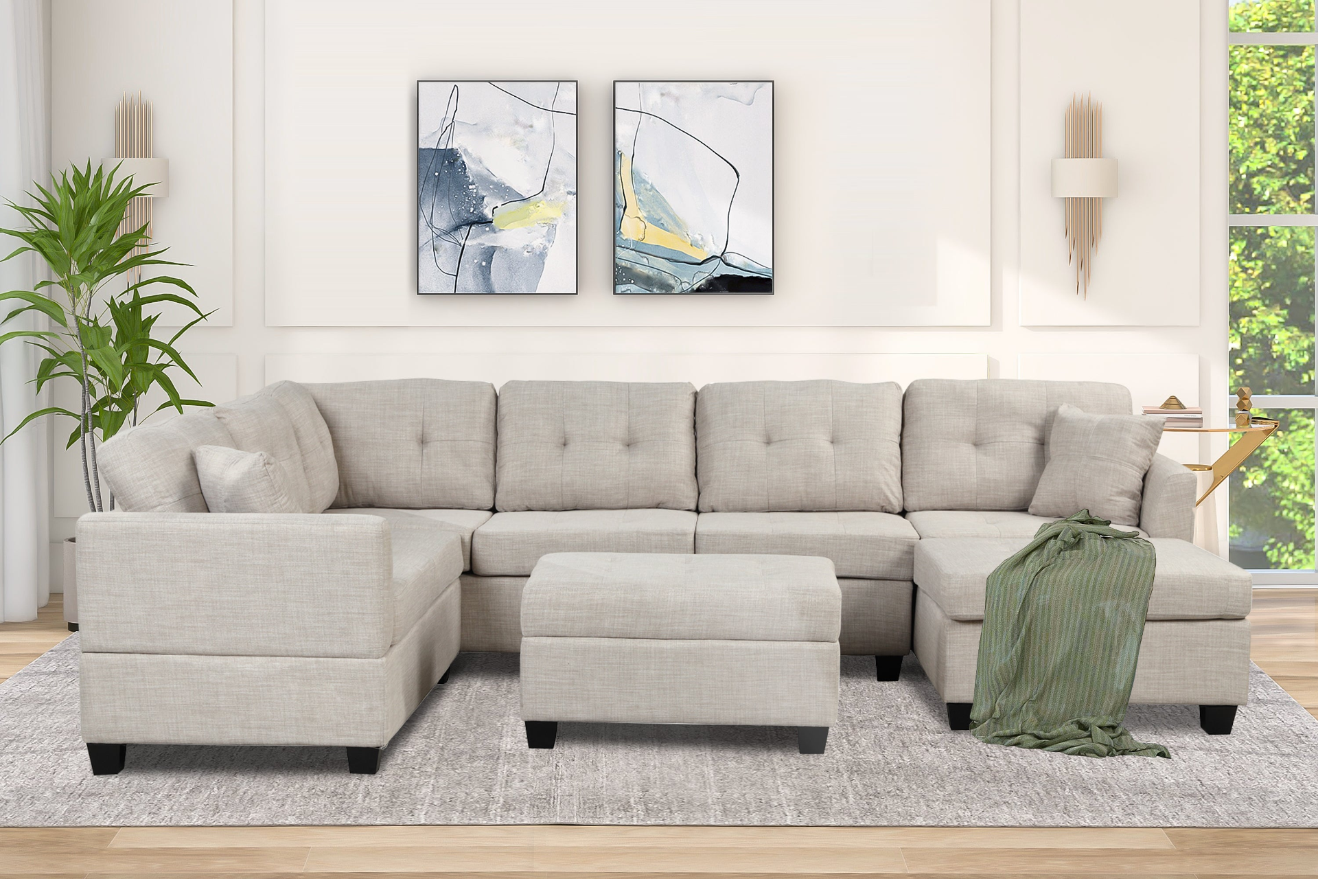 [product_type] | 121.3" Oversized Sectional Sofa with Storage Ottoman, U Shaped Sectional Couch with 2 Throw Pillows for Large Space Dorm Apartment | casafoyer.myshopify.com