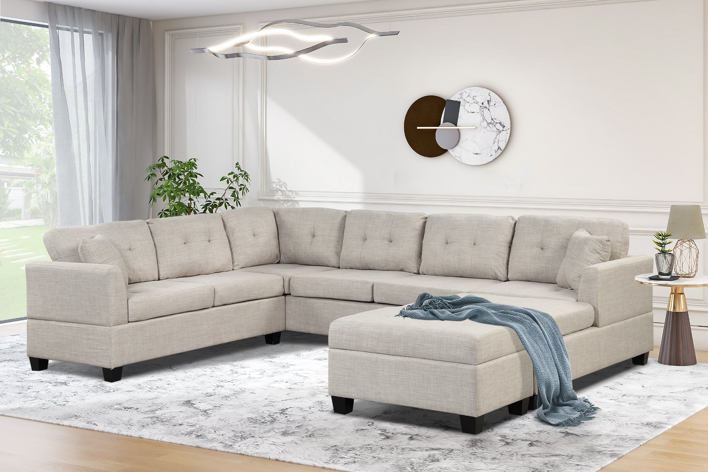 [product_type] | 121.3" Oversized Sectional Sofa with Storage Ottoman, U Shaped Sectional Couch with 2 Throw Pillows for Large Space Dorm Apartment | casafoyer.myshopify.com