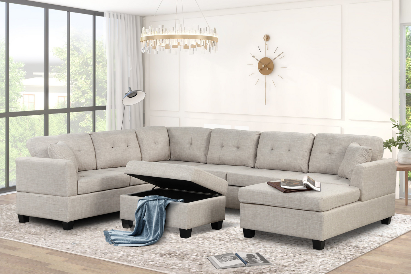 [product_type] | 121.3" Oversized Sectional Sofa with Storage Ottoman, U Shaped Sectional Couch with 2 Throw Pillows for Large Space Dorm Apartment | casafoyer.myshopify.com