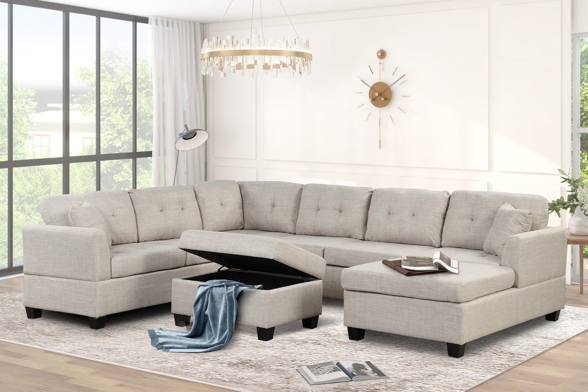 [product_type] | 121.3" Oversized Sectional Sofa with Storage Ottoman, U Shaped Sectional Couch with 2 Throw Pillows for Large Space Dorm Apartment | casafoyer.myshopify.com