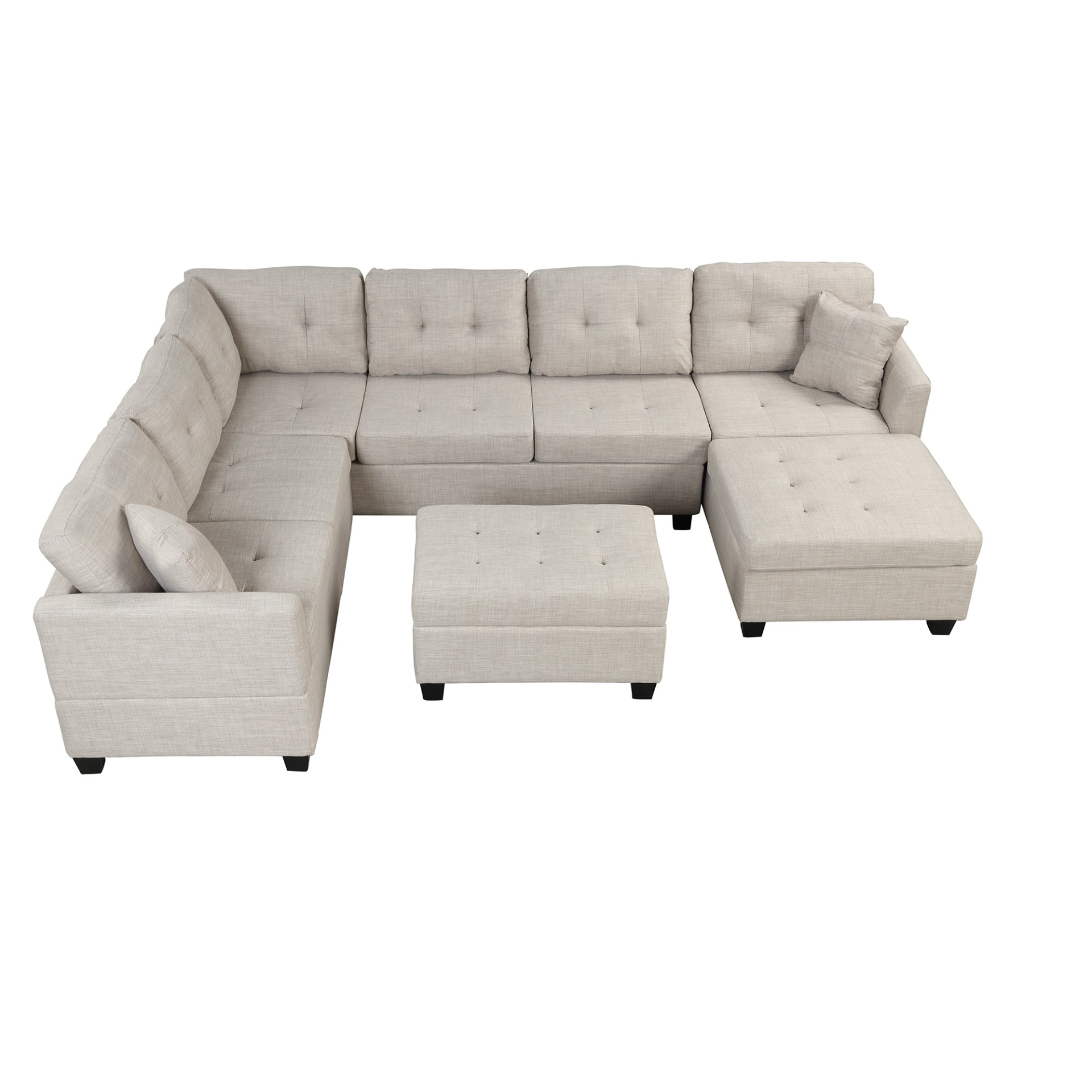 [product_type] | 121.3" Oversized Sectional Sofa with Storage Ottoman, U Shaped Sectional Couch with 2 Throw Pillows for Large Space Dorm Apartment | casafoyer.myshopify.com