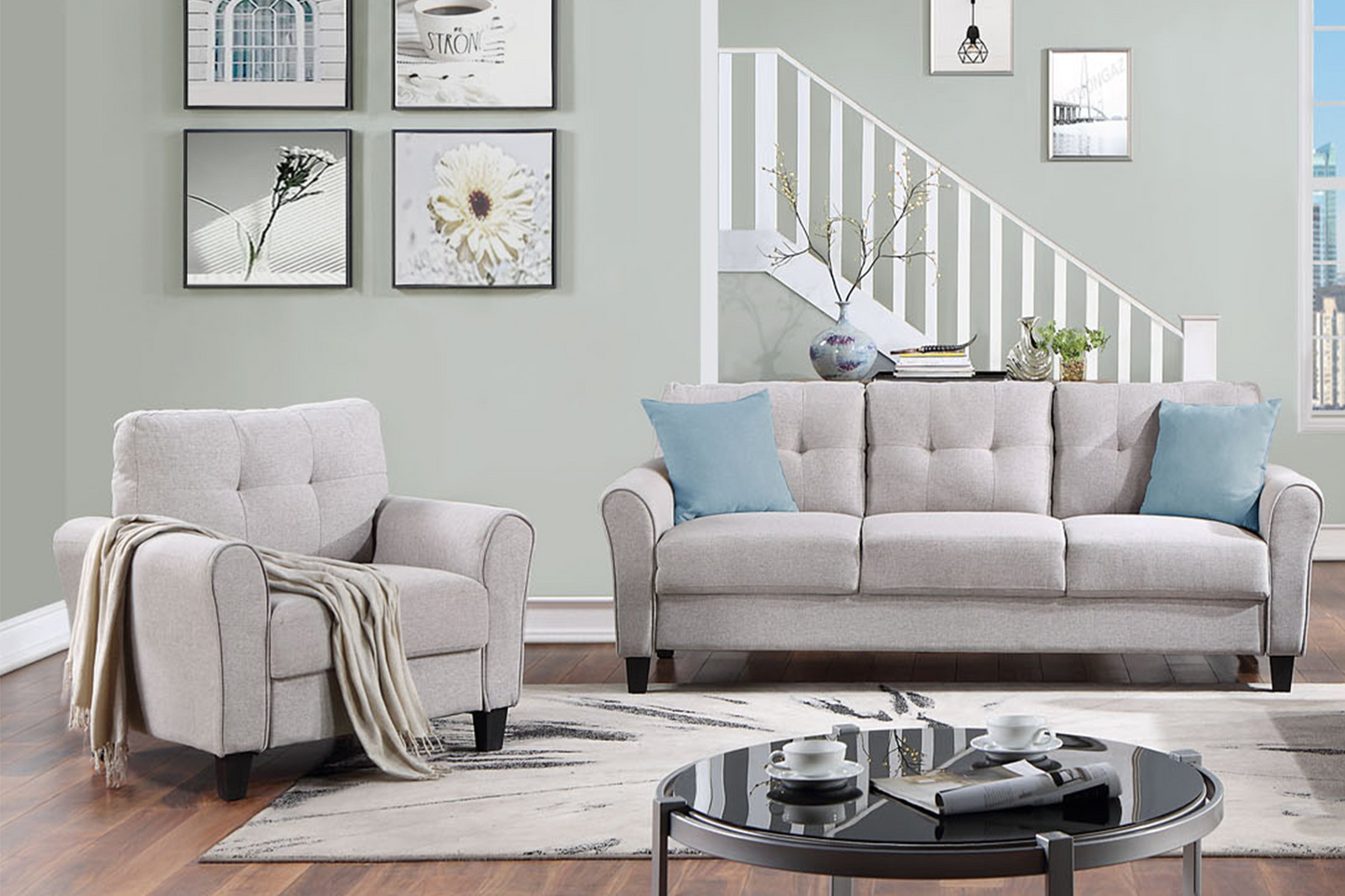 Sofa & Chair sets | Modern Living Room Sofa Set Linen Upholstered Couch Furniture for Home or Office ,Light Grey,1+3-Seat | casafoyer.myshopify.com