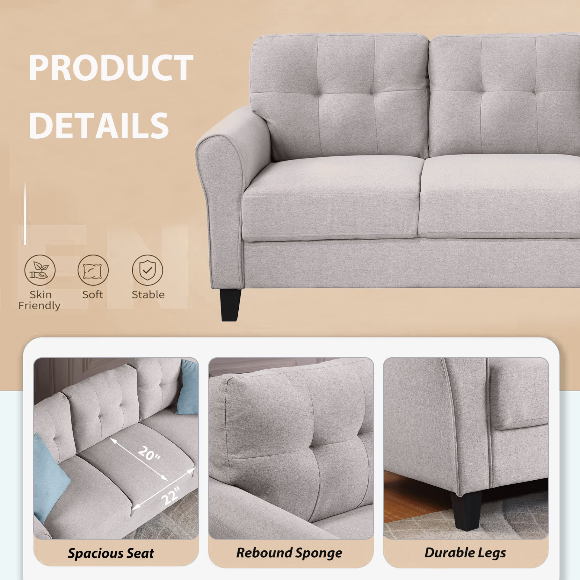 Sofa & Chair sets | Modern Living Room Sofa Set Linen Upholstered Couch Furniture for Home or Office ,Light Grey,1+3-Seat | casafoyer.myshopify.com