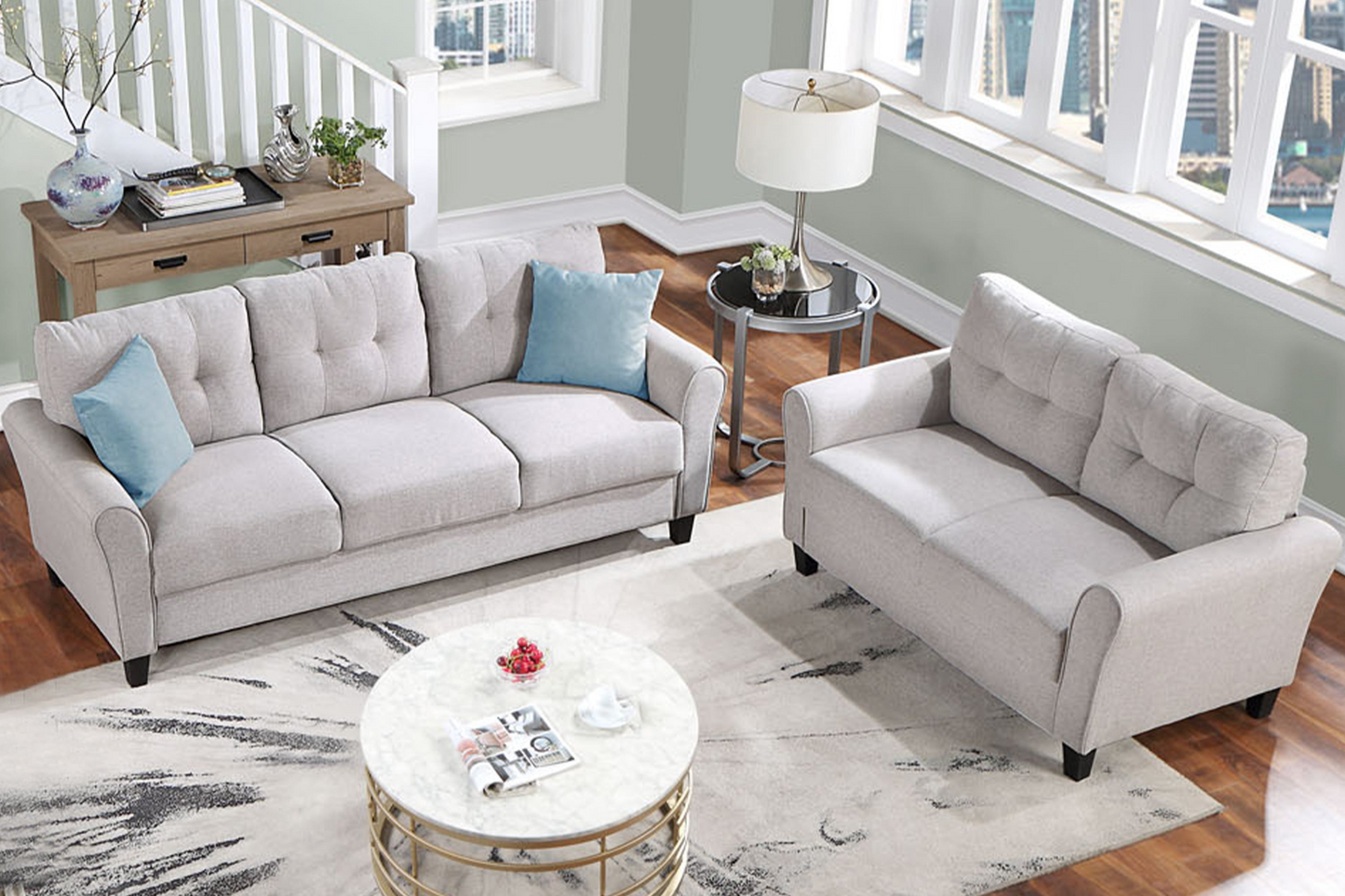 Sofa & Chair sets | Modern Living Room Sofa Set Linen Upholstered Couch Furniture, Light Grey, 2+3-Seat | casafoyer.myshopify.com