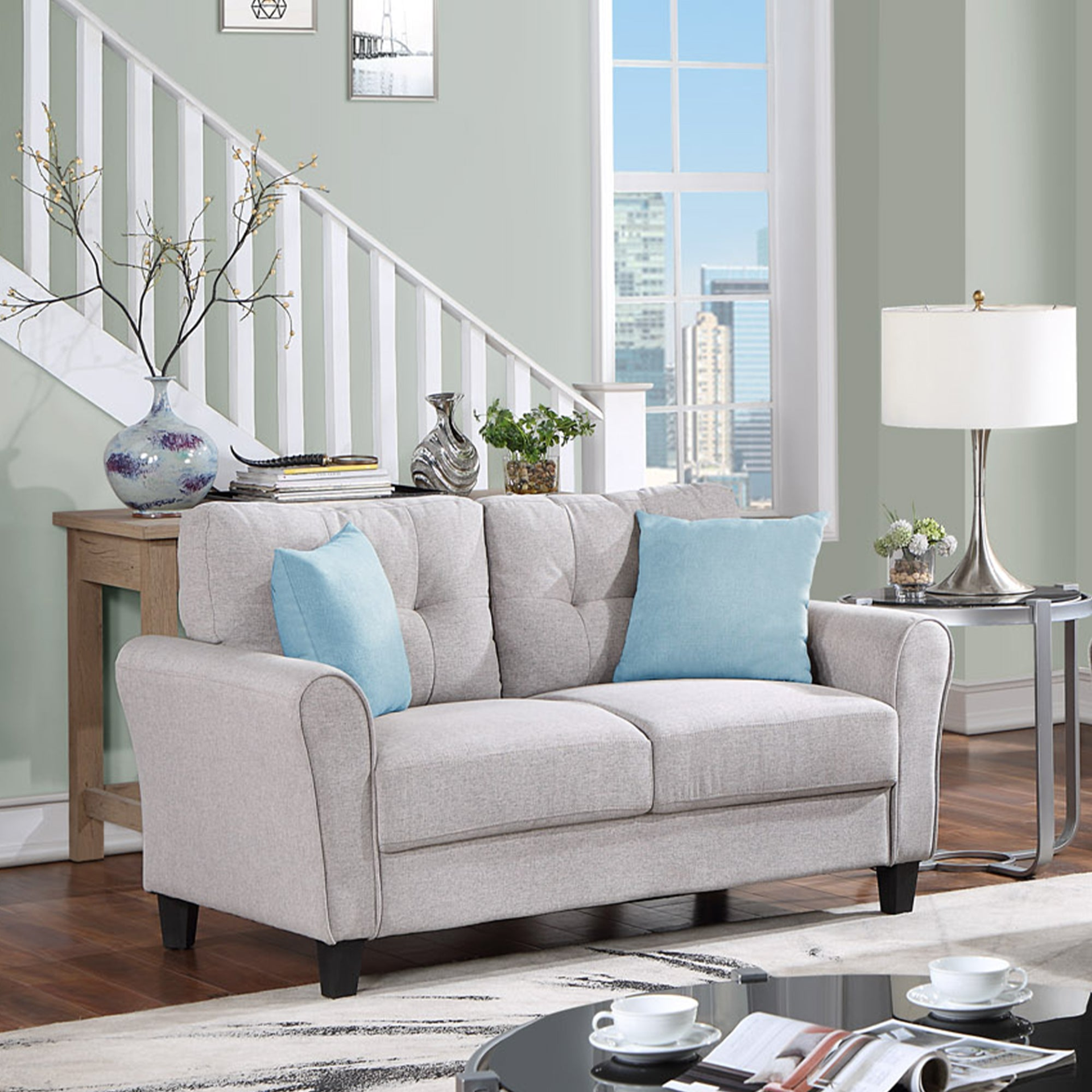 Sofa & Chair sets | Modern Living Room Sofa Set Linen Upholstered Couch Furniture, Light Grey, 2+3-Seat | casafoyer.myshopify.com