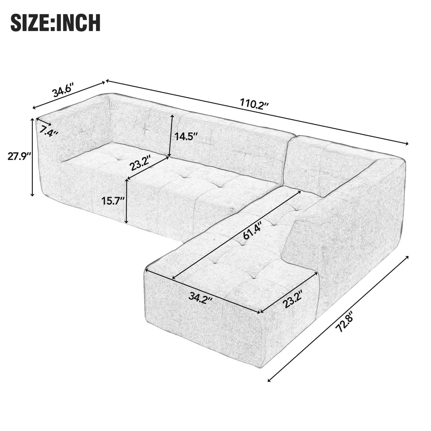 [product_type] | 110.2*72.8" Modular Modular Combination Living Room Sofa Set, Modern Minimalist Sofa, Living Room Upholstered Sofa Bed, Bedroom, 2pcs Computer Free Combination, L-Shaped,Beige | casafoyer.myshopify.com