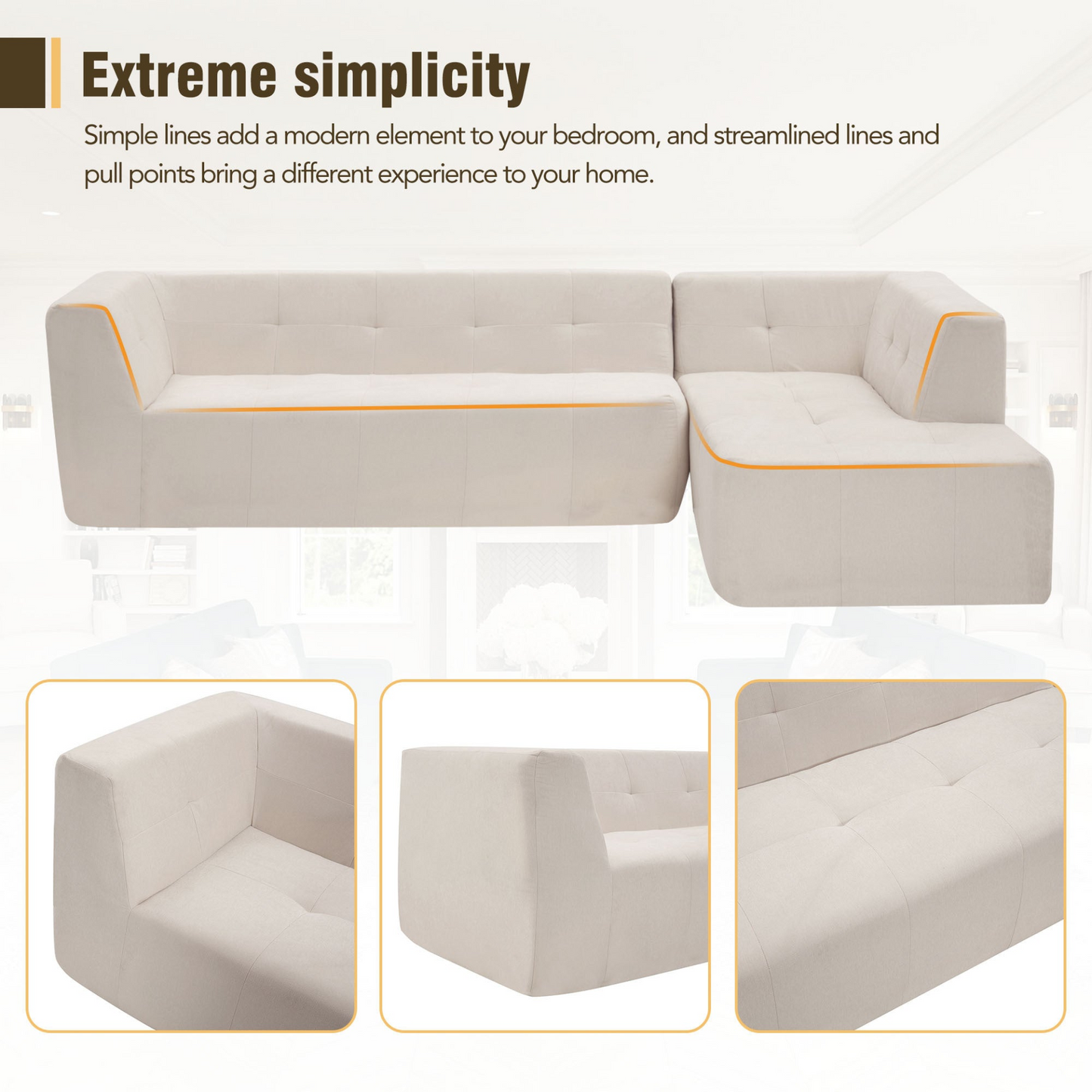 [product_type] | 110.2*72.8" Modular Modular Combination Living Room Sofa Set, Modern Minimalist Sofa, Living Room Upholstered Sofa Bed, Bedroom, 2pcs Computer Free Combination, L-Shaped,Beige | casafoyer.myshopify.com