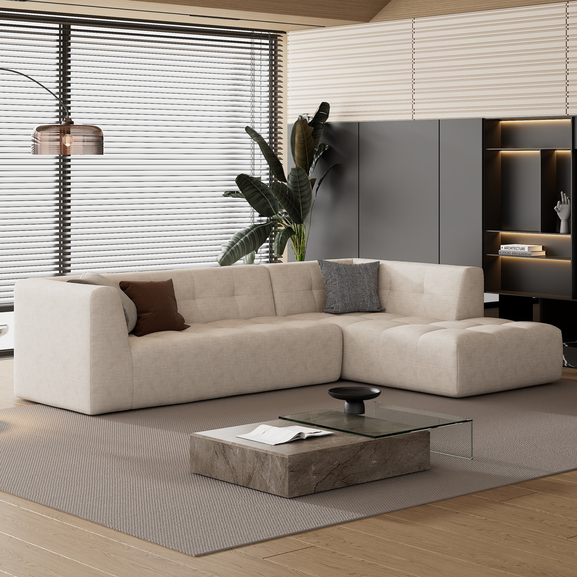 [product_type] | 110.2*72.8" Modular Modular Combination Living Room Sofa Set, Modern Minimalist Sofa, Living Room Upholstered Sofa Bed, Bedroom, 2pcs Computer Free Combination, L-Shaped,Beige | casafoyer.myshopify.com