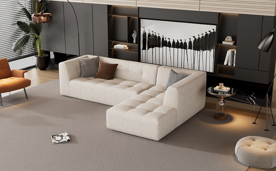 [product_type] | 110.2*72.8" Modular Modular Combination Living Room Sofa Set, Modern Minimalist Sofa, Living Room Upholstered Sofa Bed, Bedroom, 2pcs Computer Free Combination, L-Shaped,Beige | casafoyer.myshopify.com