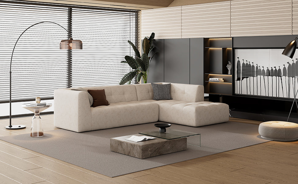 [product_type] | 110.2*72.8" Modular Modular Combination Living Room Sofa Set, Modern Minimalist Sofa, Living Room Upholstered Sofa Bed, Bedroom, 2pcs Computer Free Combination, L-Shaped,Beige | casafoyer.myshopify.com