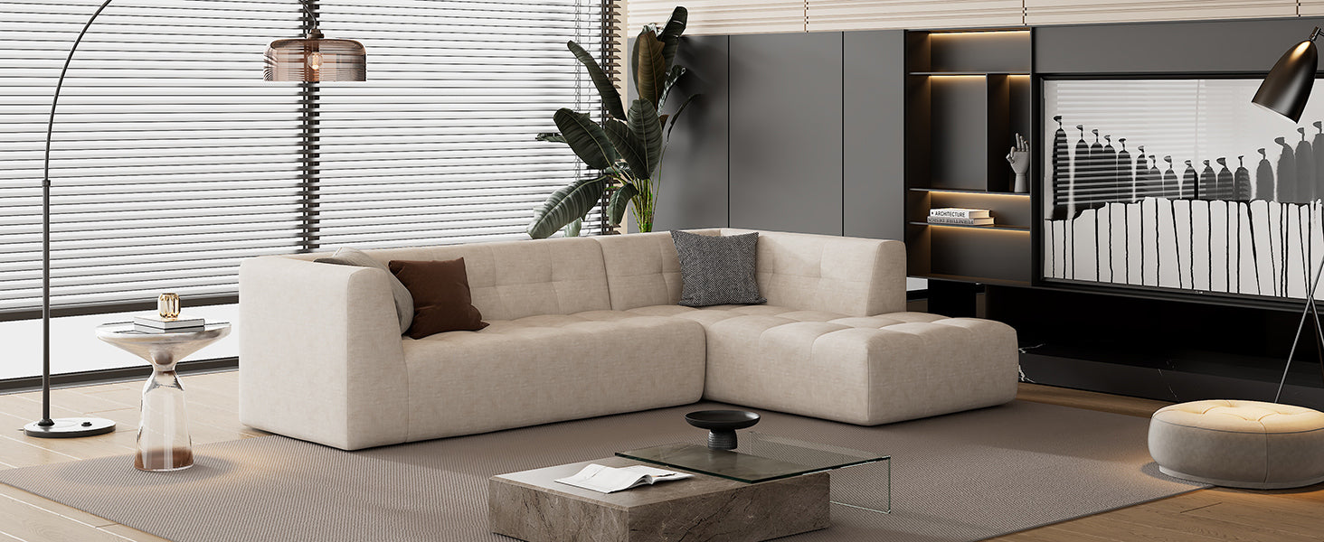 [product_type] | 110.2*72.8" Modular Modular Combination Living Room Sofa Set, Modern Minimalist Sofa, Living Room Upholstered Sofa Bed, Bedroom, 2pcs Computer Free Combination, L-Shaped,Beige | casafoyer.myshopify.com