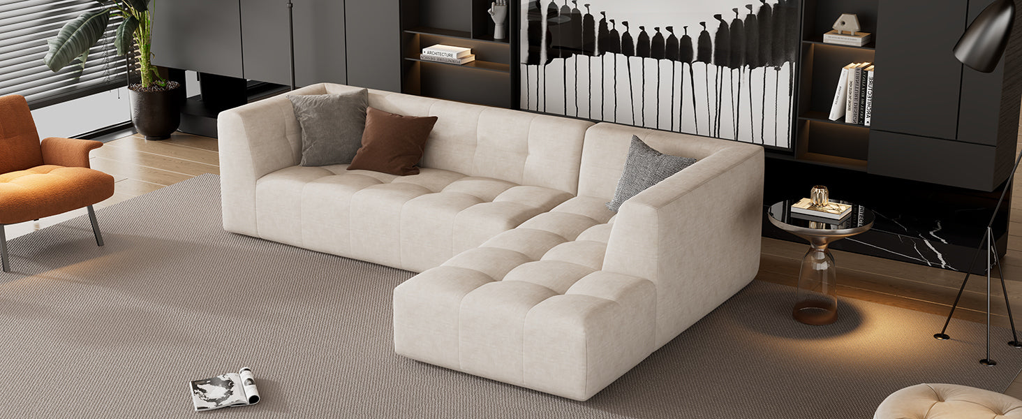 [product_type] | 110.2*72.8" Modular Modular Combination Living Room Sofa Set, Modern Minimalist Sofa, Living Room Upholstered Sofa Bed, Bedroom, 2pcs Computer Free Combination, L-Shaped,Beige | casafoyer.myshopify.com