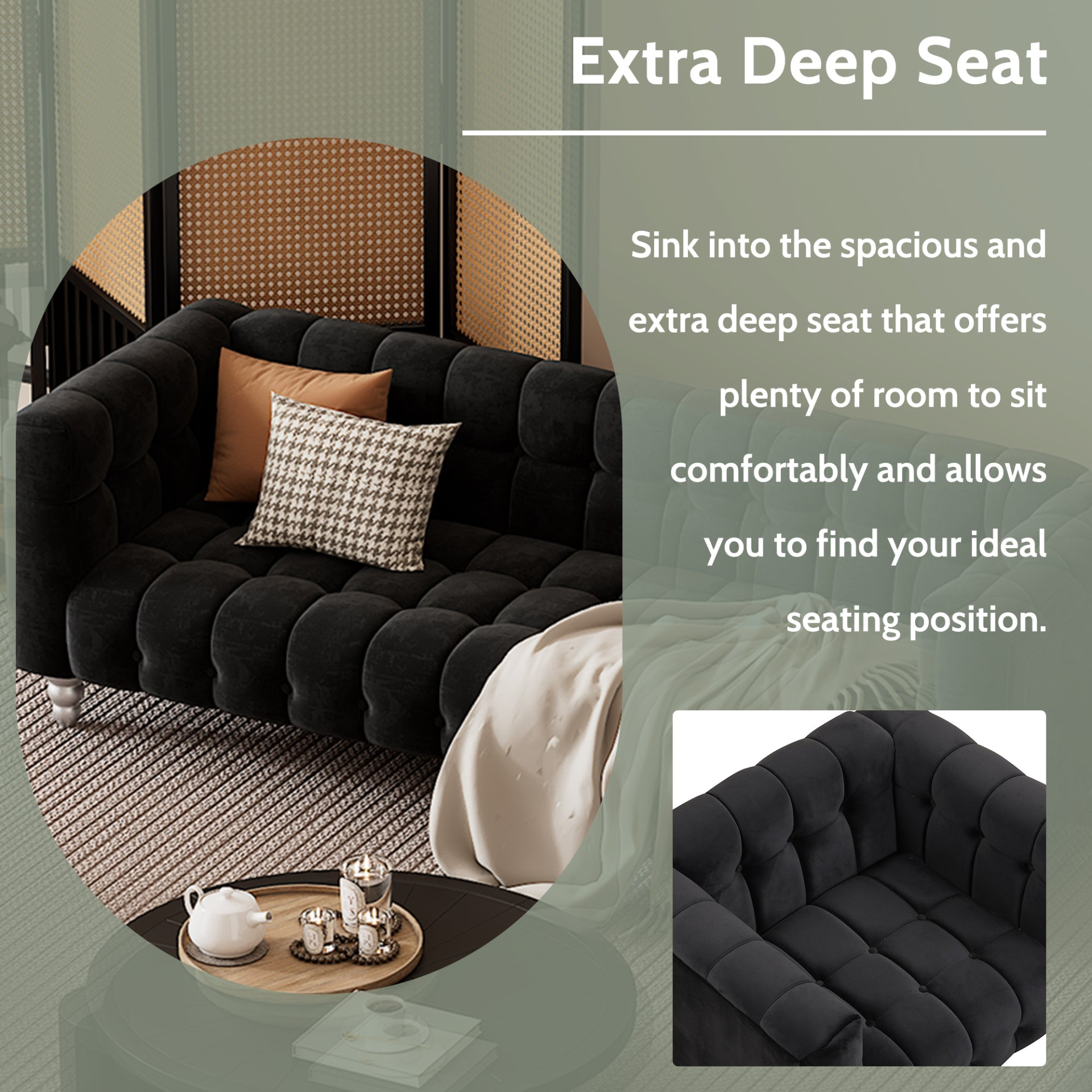 Sofa & Chair sets | Modern 3-piece sofa set with solid wood legs, buttoned tufted backrest, Dutch fleece upholstered sofa set including three-seater sofa, double seat and living room furniture set single chair, black | casafoyer.myshopify.com