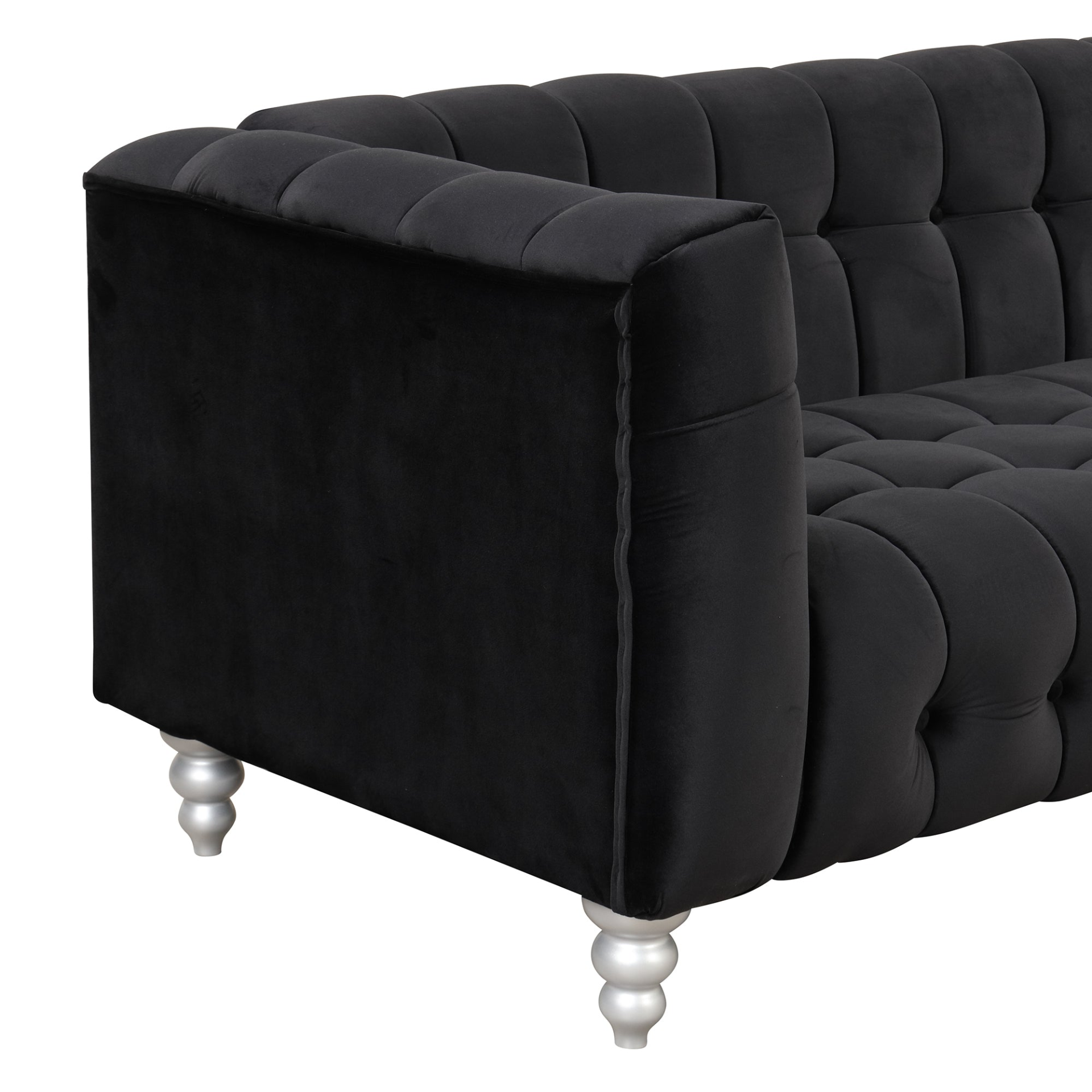 Sofa & Chair sets | Modern 3-piece sofa set with solid wood legs, buttoned tufted backrest, Dutch fleece upholstered sofa set including three-seater sofa, double seat and living room furniture set single chair, black | casafoyer.myshopify.com