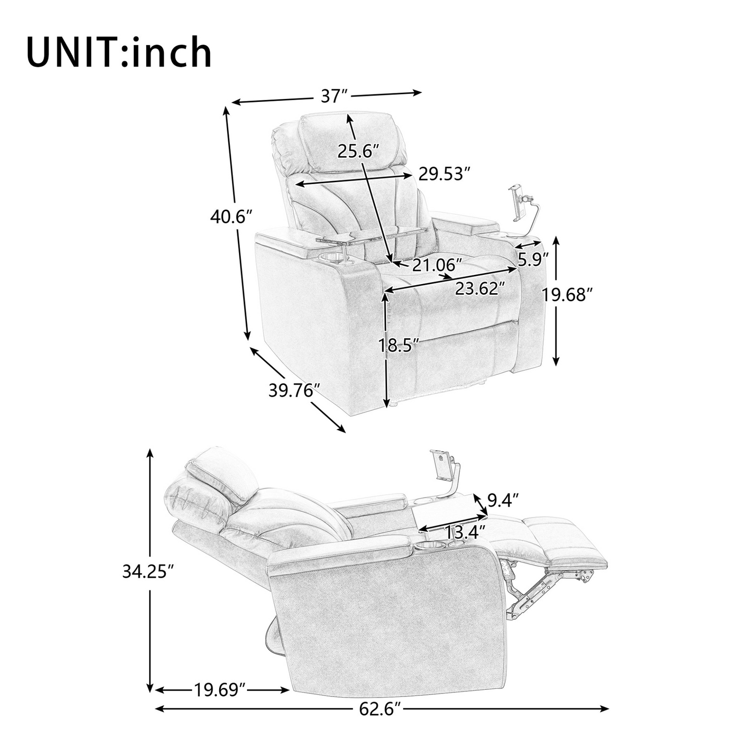 Sofa & Chair sets | Power Motion Recliner with USB Charging Port and Hidden Arm Storage, Home Theater Seating with Convenient Cup Holder Design ,and stereo(light grey) | casafoyer.myshopify.com