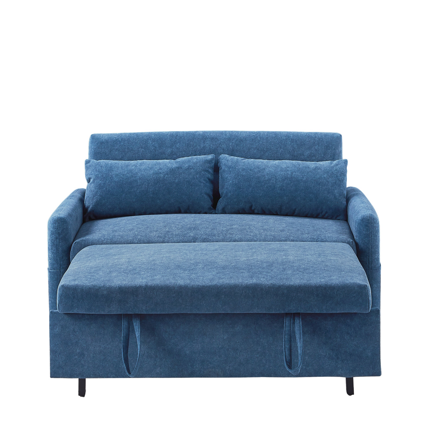 [product_type] | 55.1" Pull Out Sleep Sofa Bed Loveseats Sofa Couch with Adjsutable Backrest, Storage Pockets, 2 Soft Pillows, USB Ports for Living Room, Bedroom, Apartment, Office, Blue | casafoyer.myshopify.com
