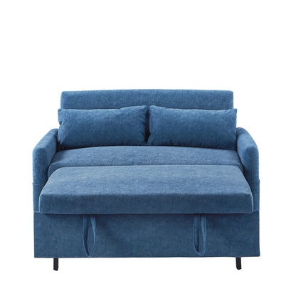 [product_type] | 55.1" Pull Out Sleep Sofa Bed Loveseats Sofa Couch with Adjsutable Backrest, Storage Pockets, 2 Soft Pillows, USB Ports for Living Room, Bedroom, Apartment, Office, Blue | casafoyer.myshopify.com