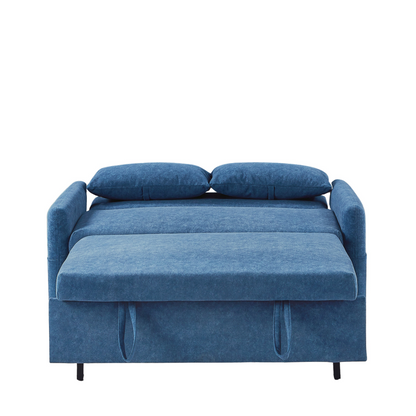 [product_type] | 55.1" Pull Out Sleep Sofa Bed Loveseats Sofa Couch with Adjsutable Backrest, Storage Pockets, 2 Soft Pillows, USB Ports for Living Room, Bedroom, Apartment, Office, Blue | casafoyer.myshopify.com