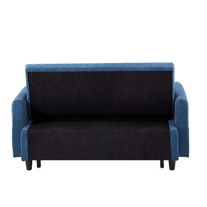 [product_type] | 55.1" Pull Out Sleep Sofa Bed Loveseats Sofa Couch with Adjsutable Backrest, Storage Pockets, 2 Soft Pillows, USB Ports for Living Room, Bedroom, Apartment, Office, Blue | casafoyer.myshopify.com