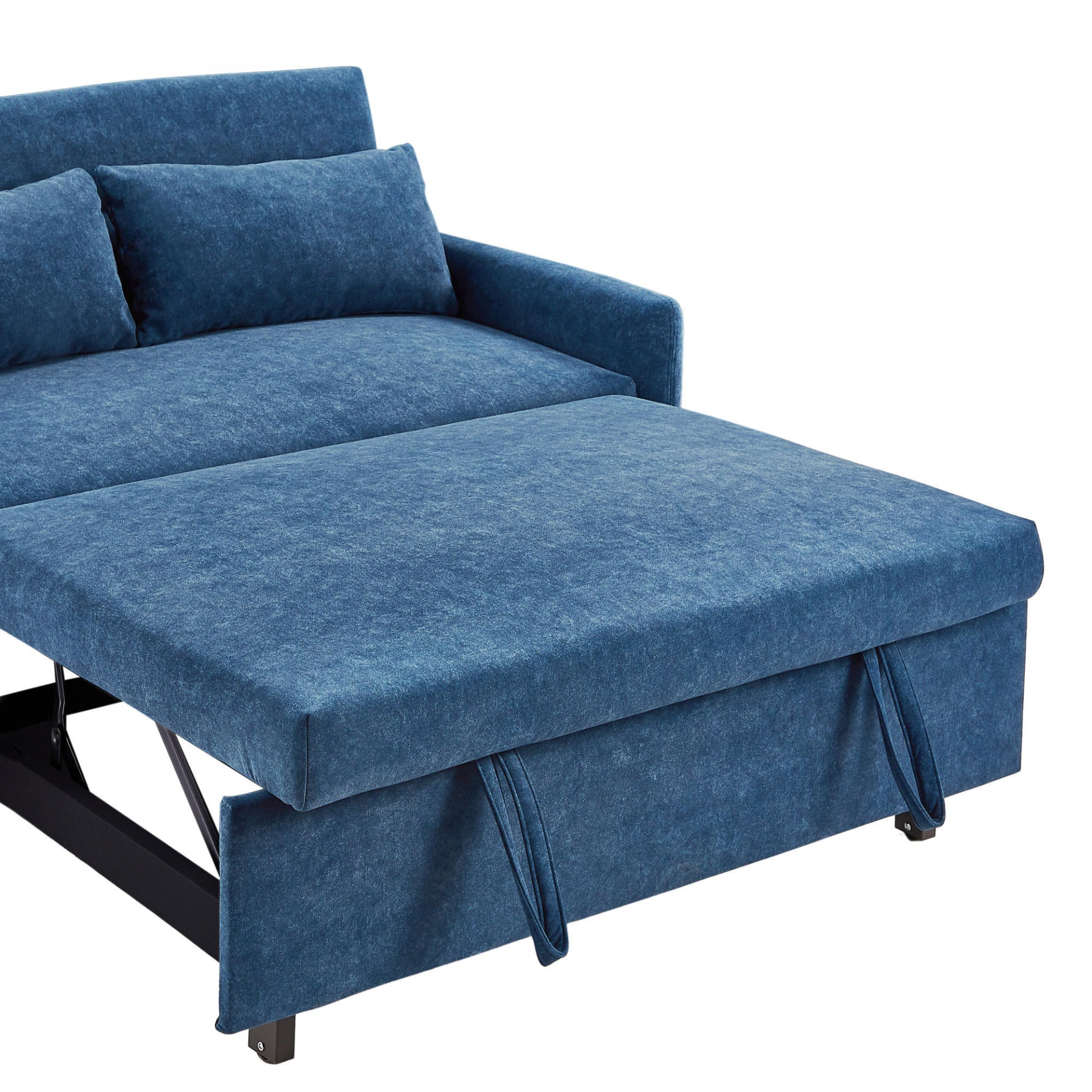 [product_type] | 55.1" Pull Out Sleep Sofa Bed Loveseats Sofa Couch with Adjsutable Backrest, Storage Pockets, 2 Soft Pillows, USB Ports for Living Room, Bedroom, Apartment, Office, Blue | casafoyer.myshopify.com
