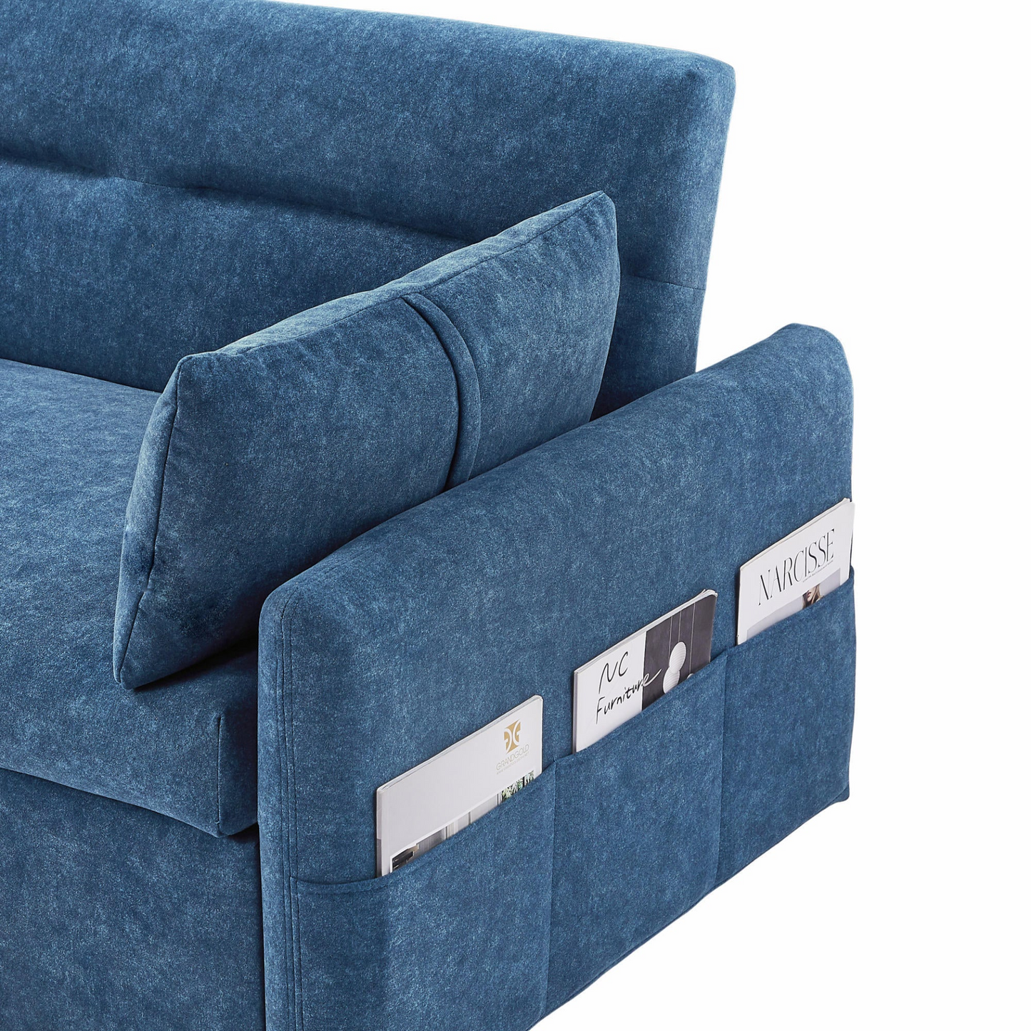 [product_type] | 55.1" Pull Out Sleep Sofa Bed Loveseats Sofa Couch with Adjsutable Backrest, Storage Pockets, 2 Soft Pillows, USB Ports for Living Room, Bedroom, Apartment, Office, Blue | casafoyer.myshopify.com